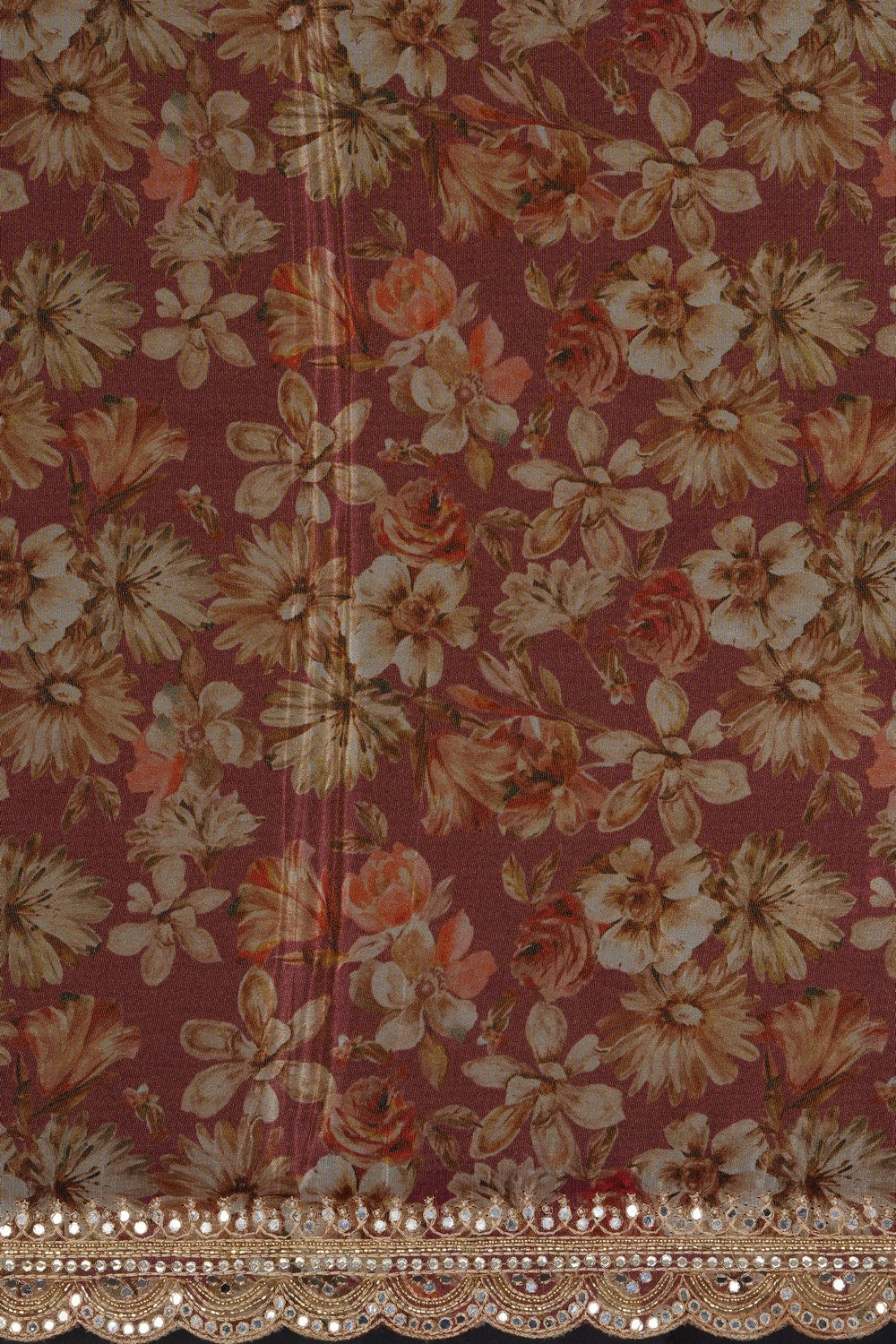 Image of Red Silk Floral Print Saree