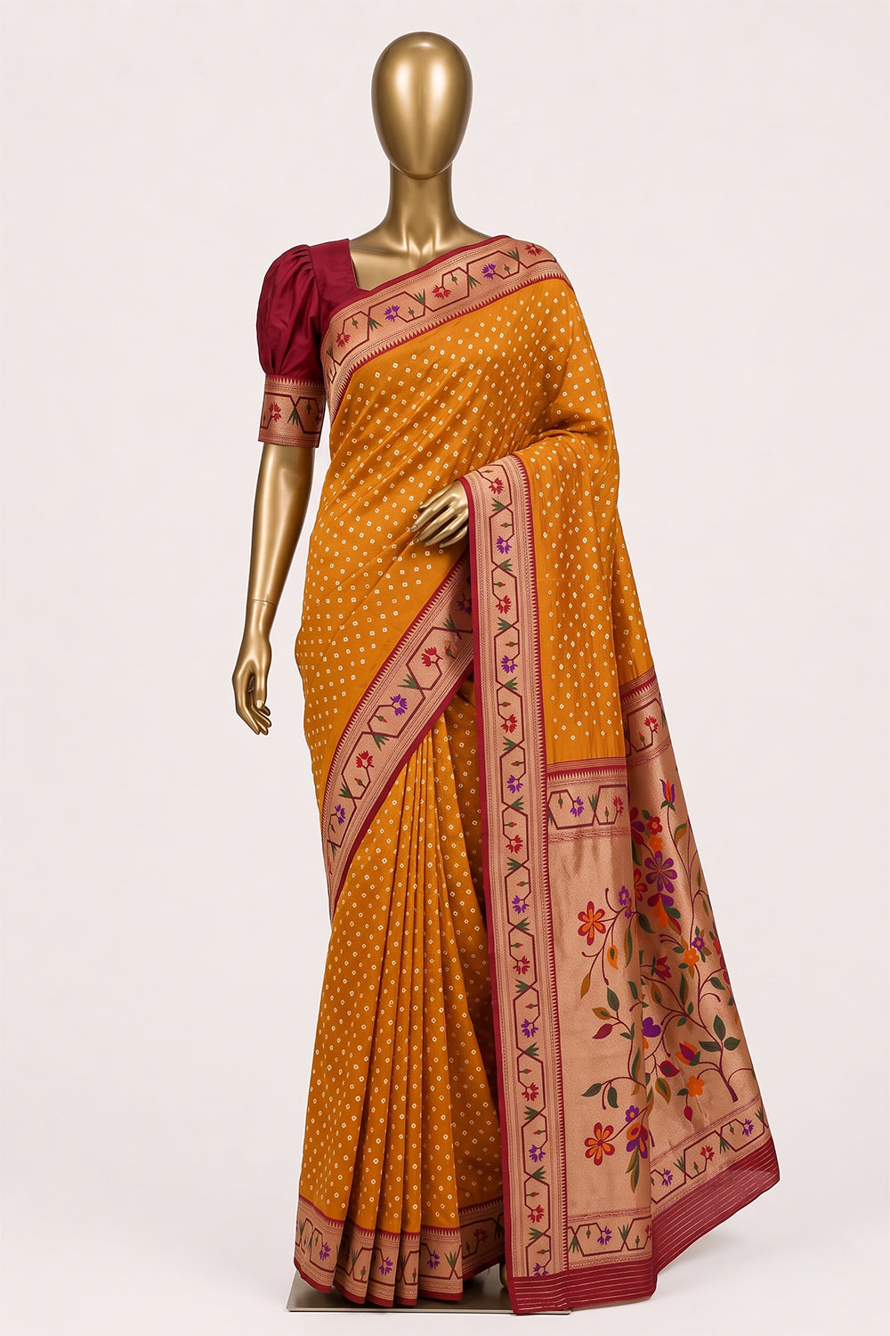 Image of This exquisite Fusion Bandhani Paithani Saree