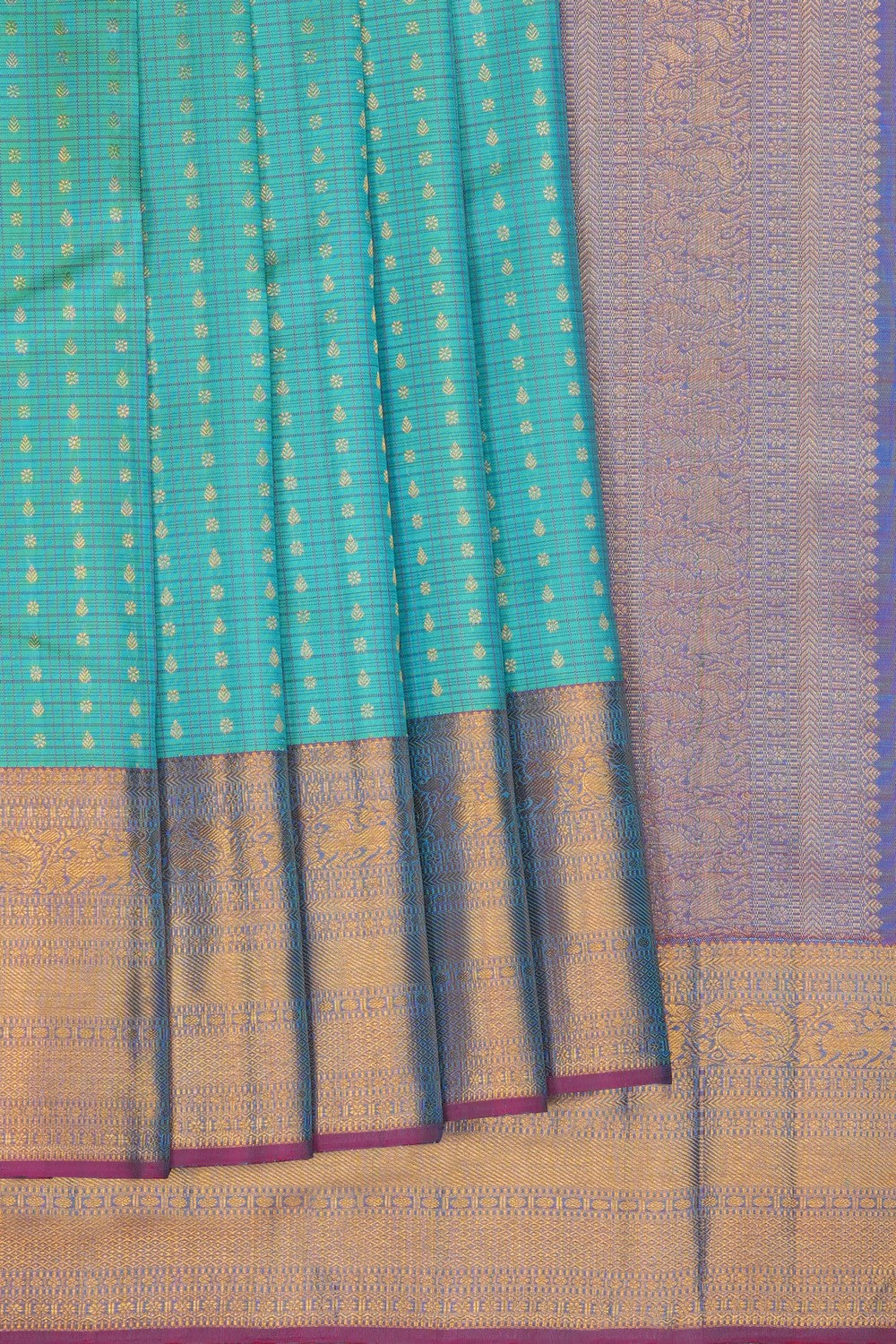 Image of Teal Green Arani Silk Kattam Saree