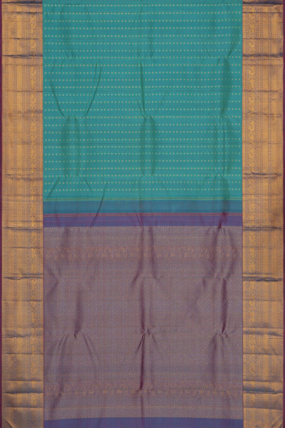 Image of Teal Green Arani Silk Kattam Saree