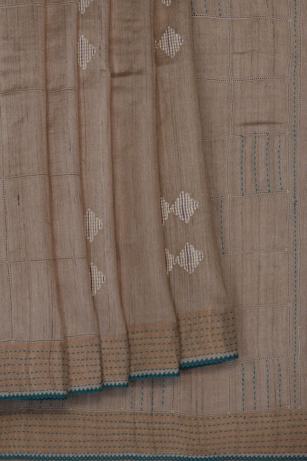 Image of Beige Tussar Silk Embroidery Saree