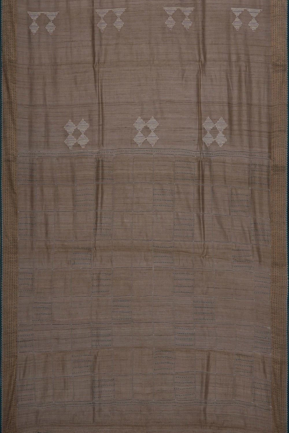 Image of Beige Tussar Silk Embroidery Saree