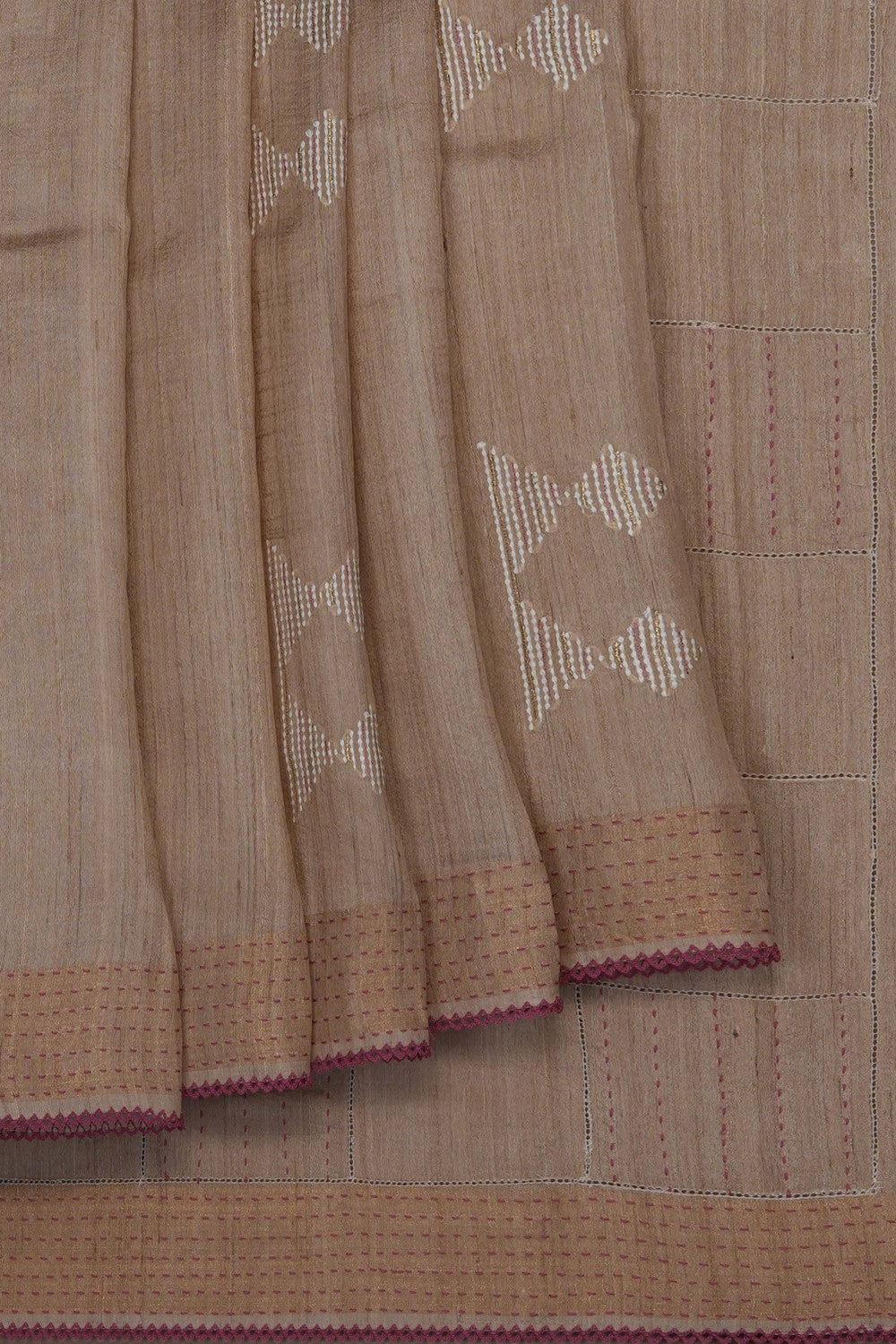 Image of Beige Tussar Silk Embroidery Saree