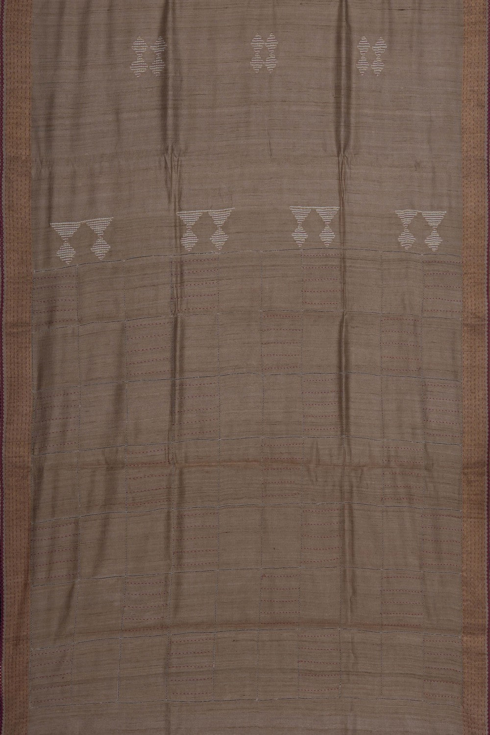 Image of Beige Tussar Silk Embroidery Saree