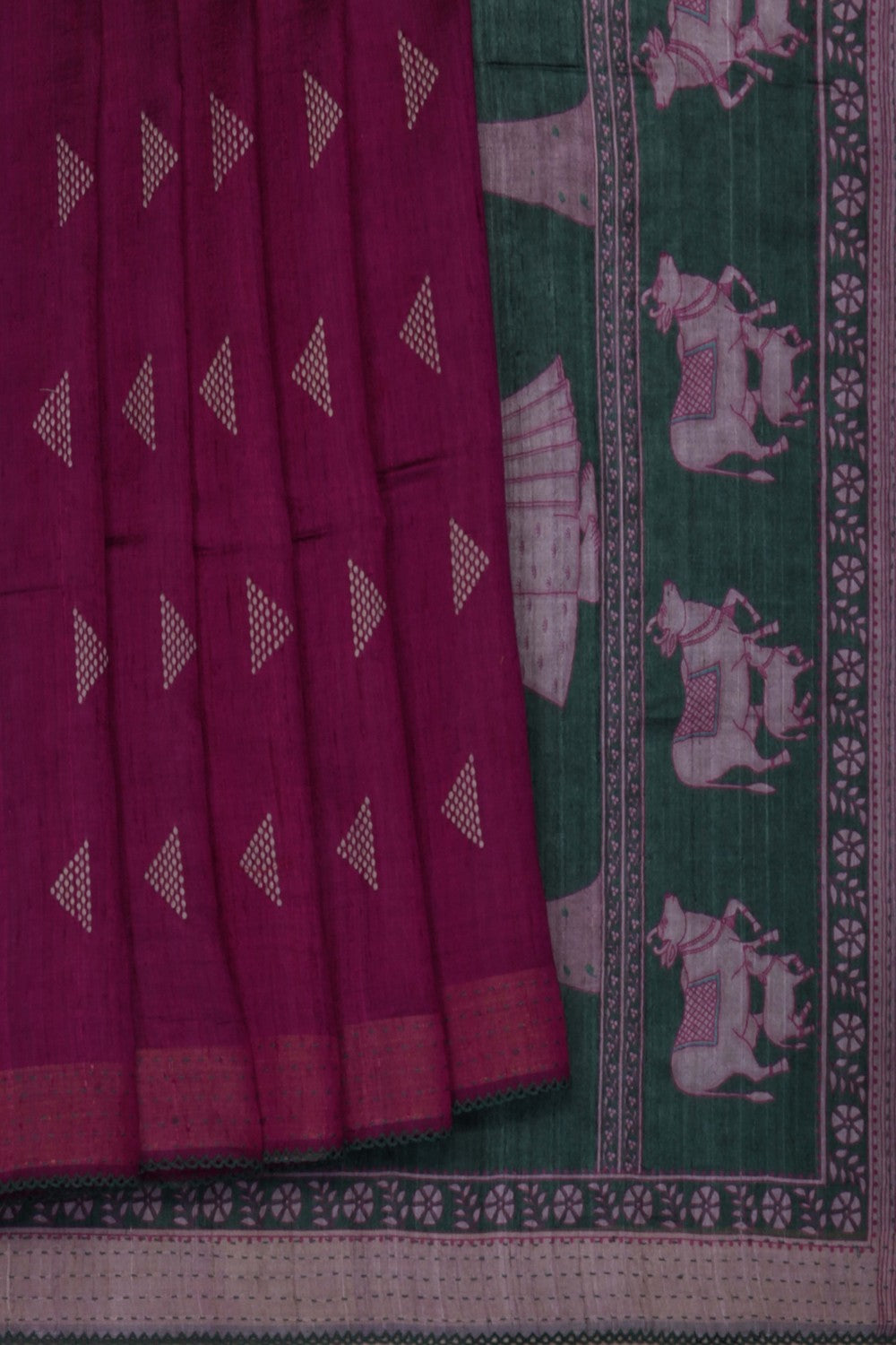 Image of Magenta Tussar Silk Embroidery Saree