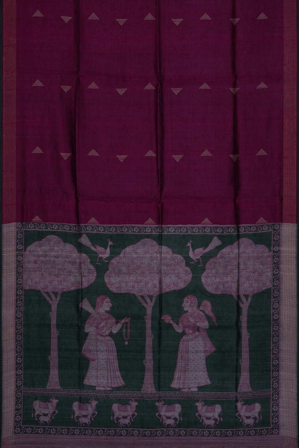 Image of Magenta Tussar Silk Embroidery Saree