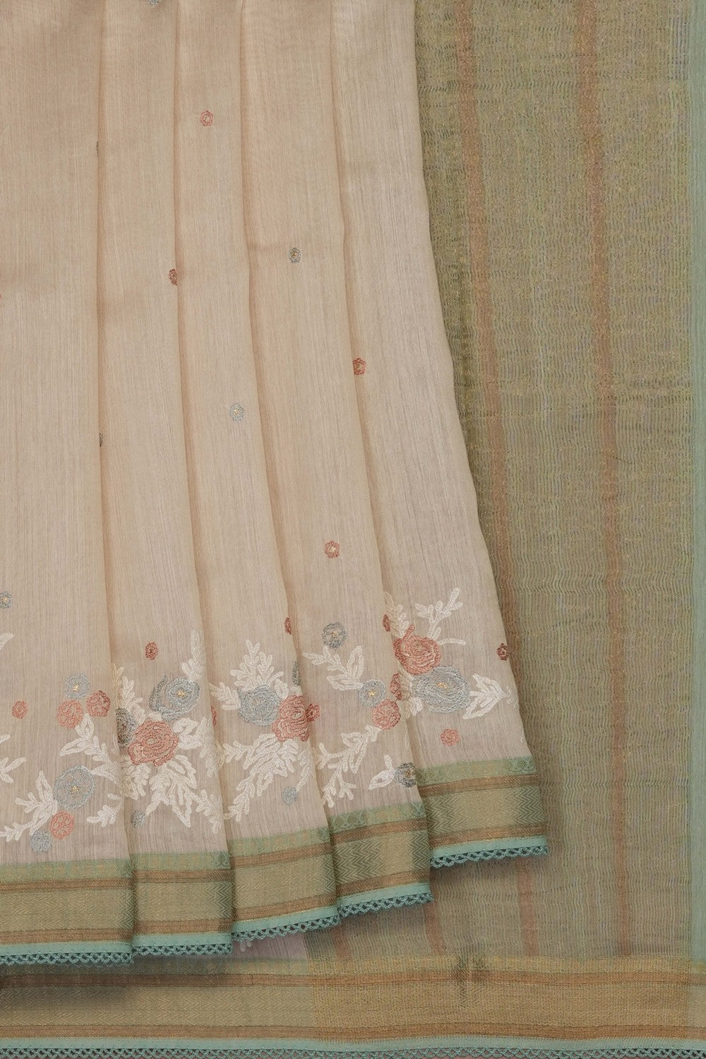 Image of Beige Tussar Silk Embroidery Saree