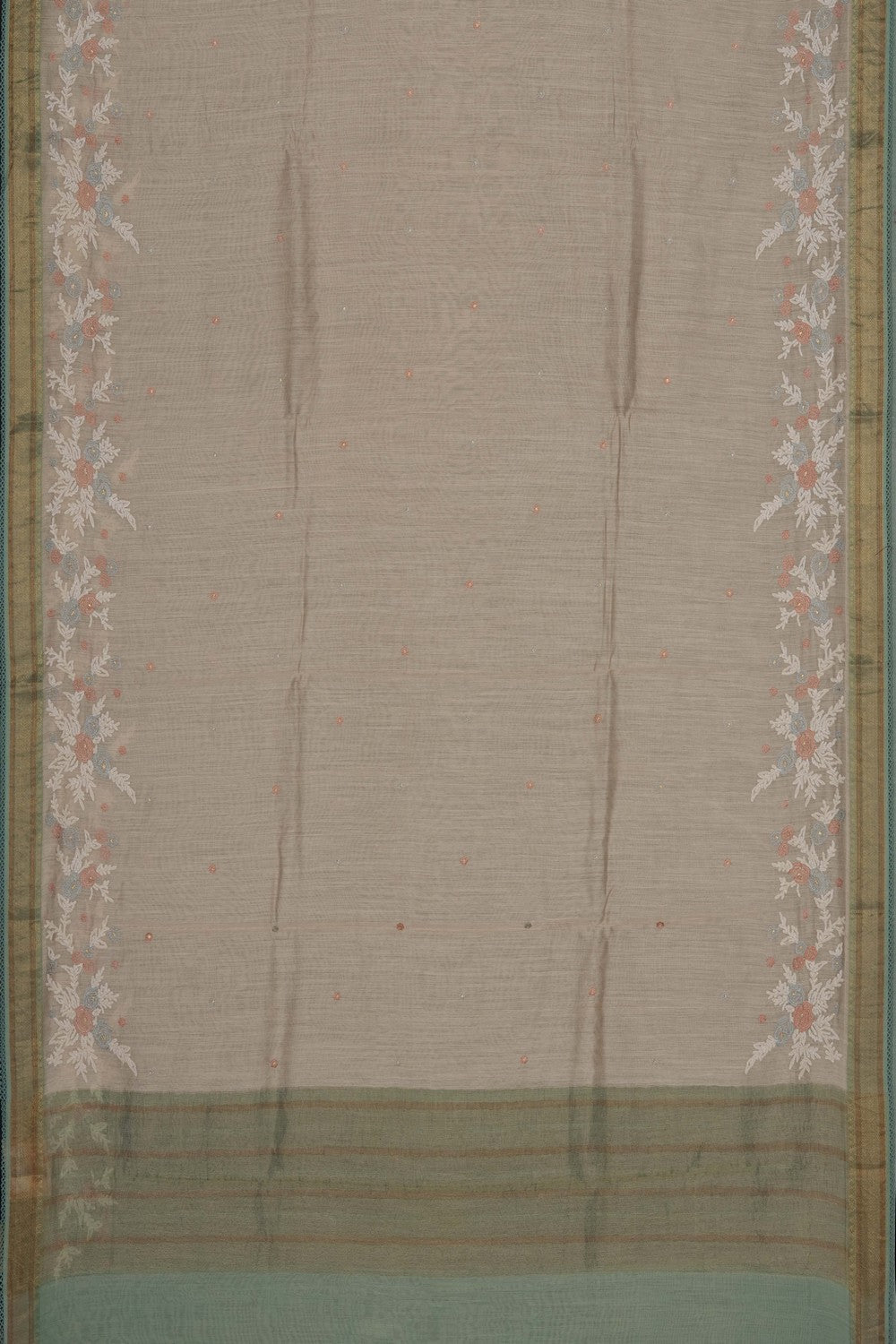 Image of Beige Tussar Silk Embroidery Saree