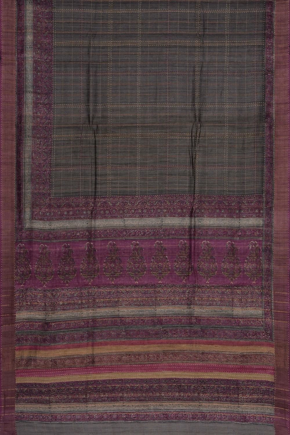 Image of Grey Tussar Silk Embroidery Saree