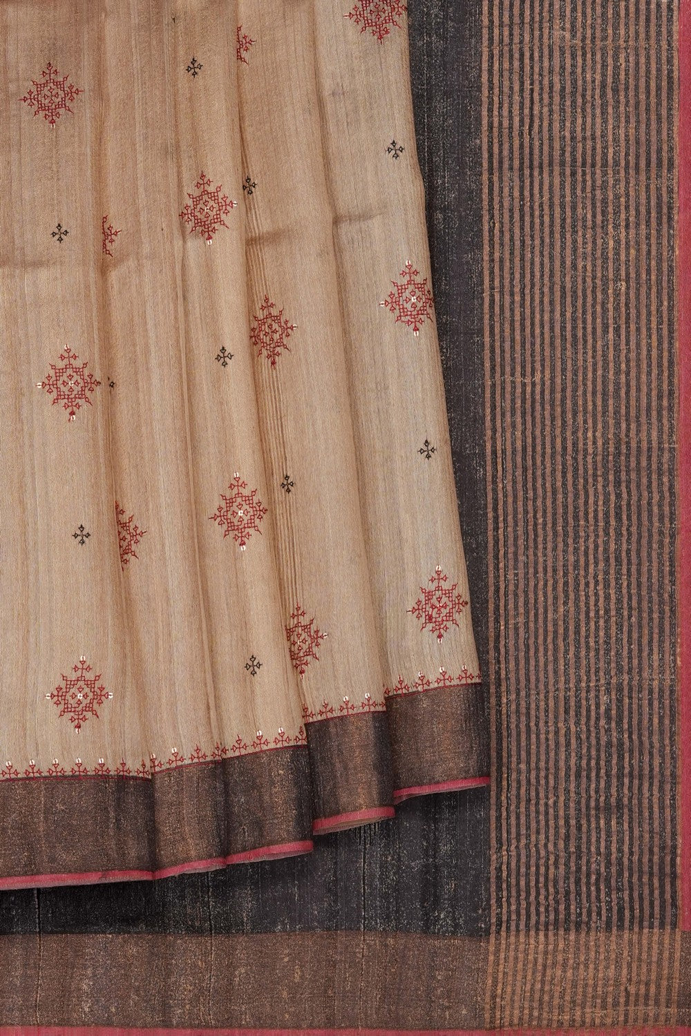 Image of Beige Tussar Silk Embroidery Saree