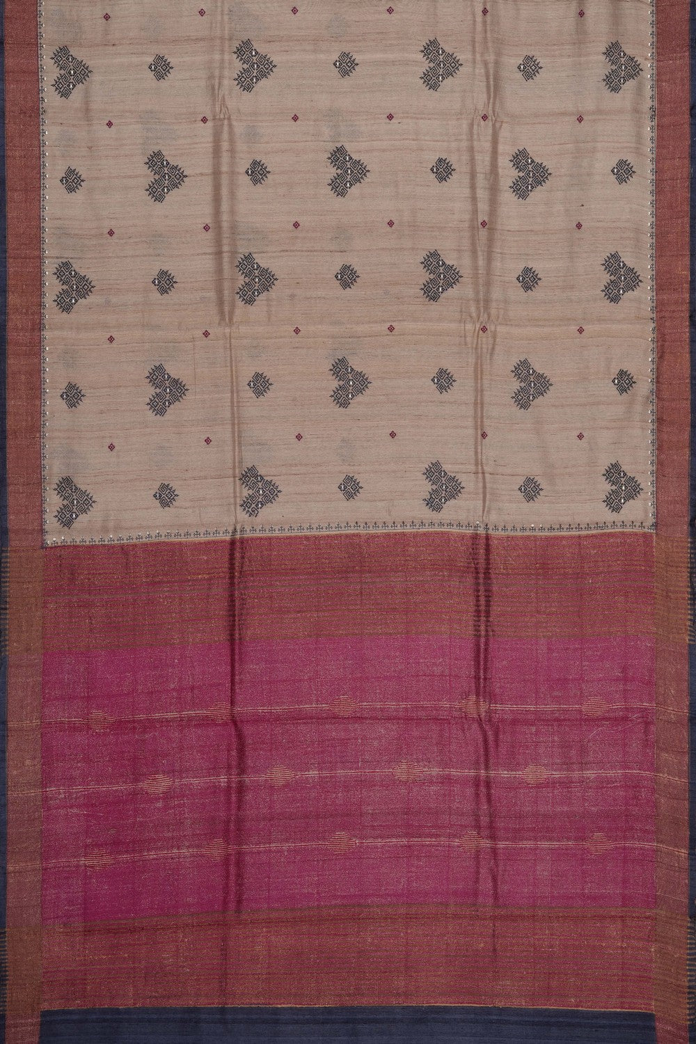 Image of Beige Tussar Silk Embroidery Saree