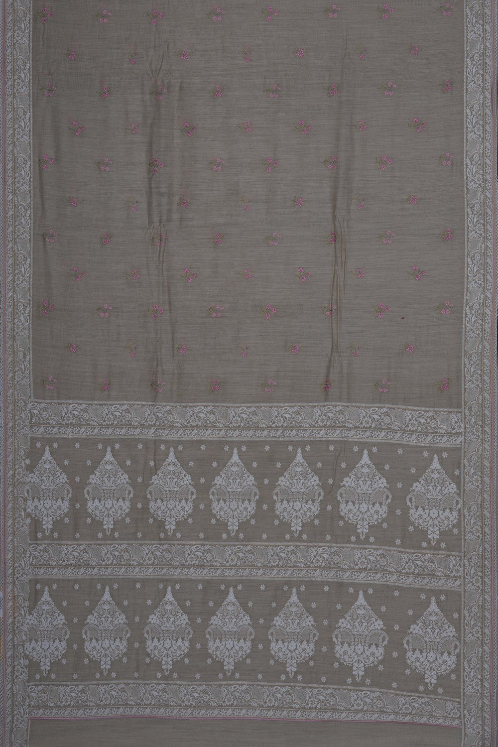 Image of Beige Tussar Silk Embroidery Saree