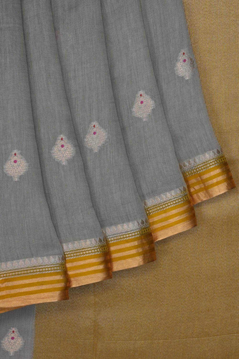 Image of Grey Silk Cotton Saree