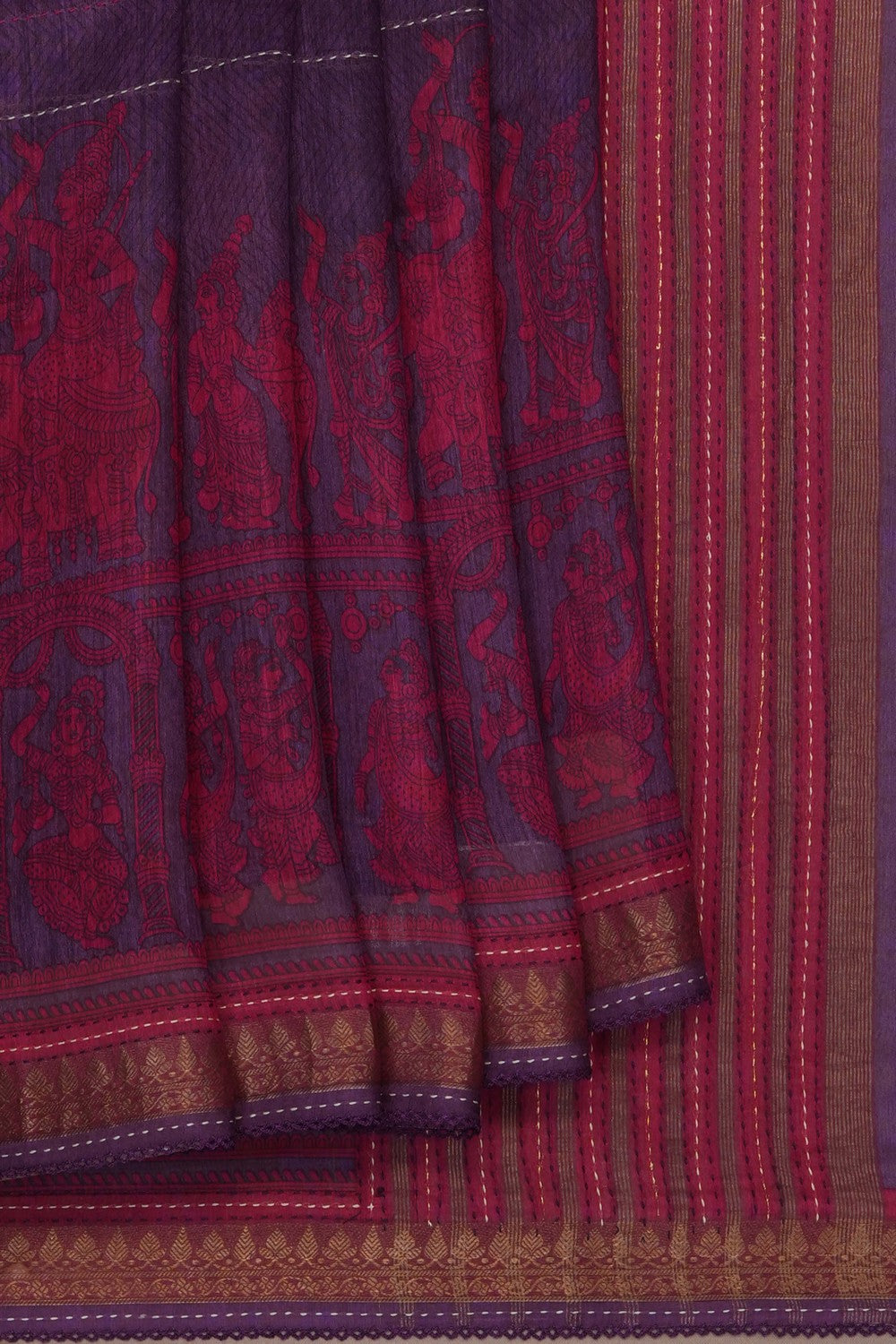 Image of purple-tussar-silk-kantha-stitch-saree-p-18940688