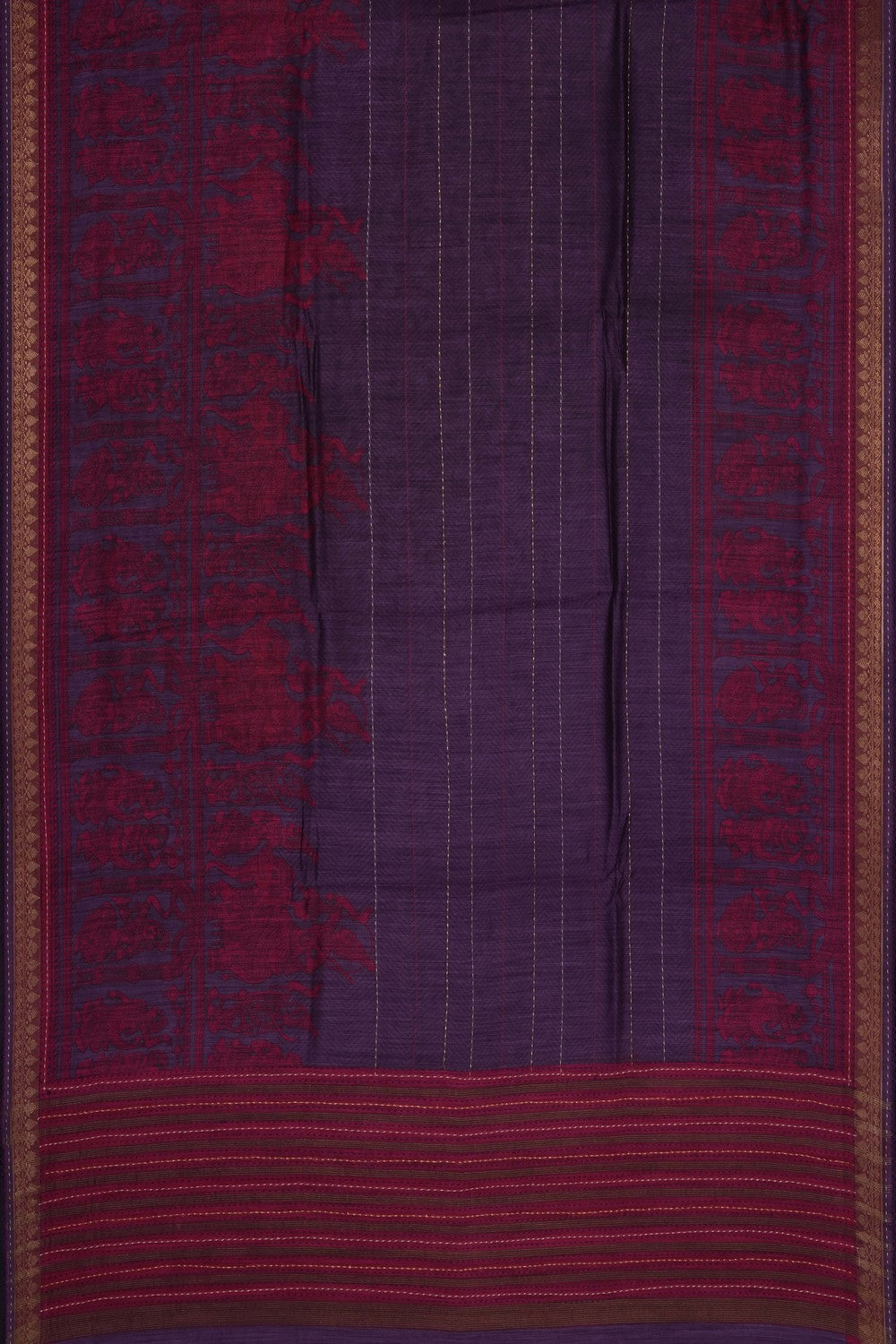 Image of Purple Tussar Silk Kantha Stitch Saree