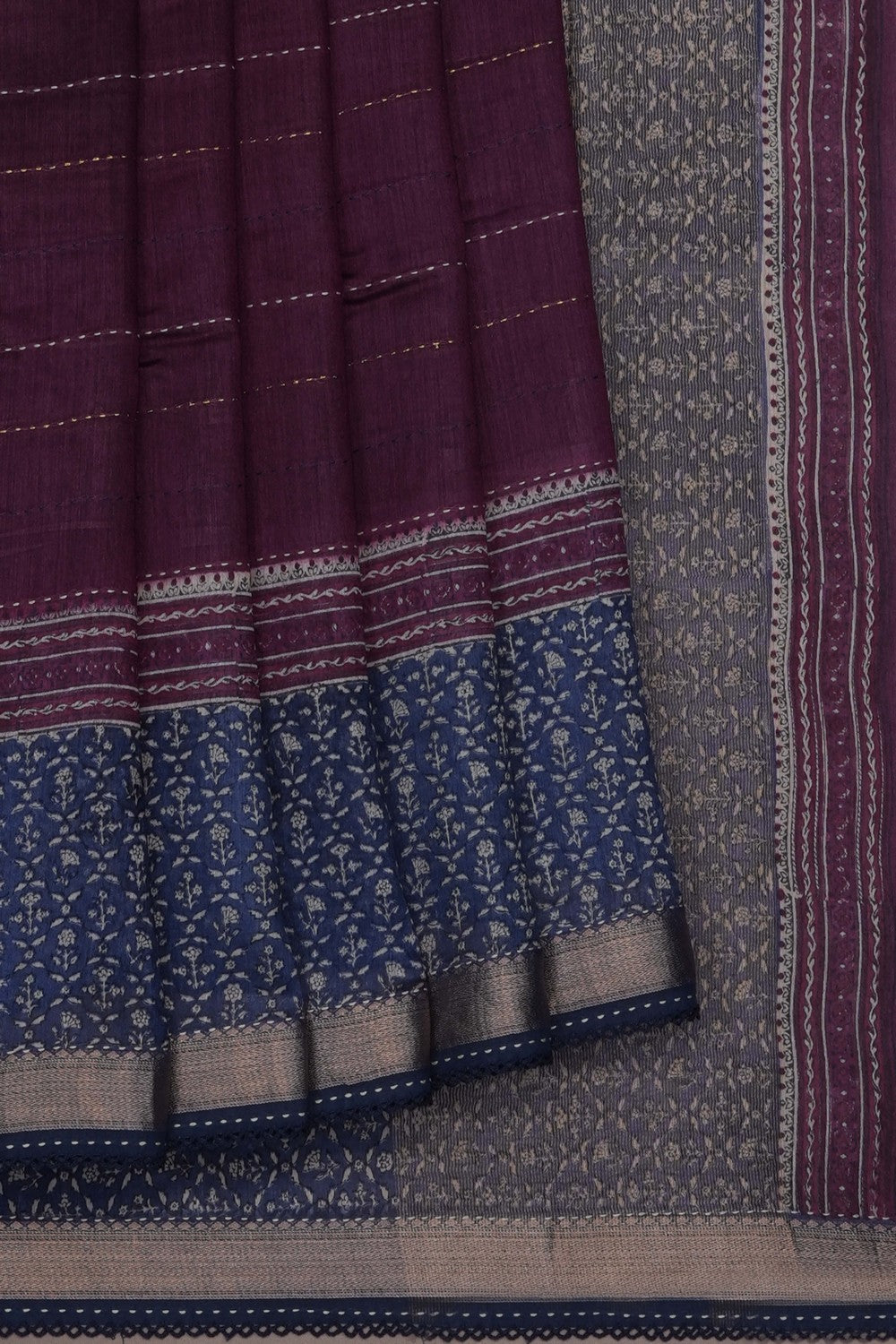 Image of tussar-silk-kantha-stitch-saree-p-18940691