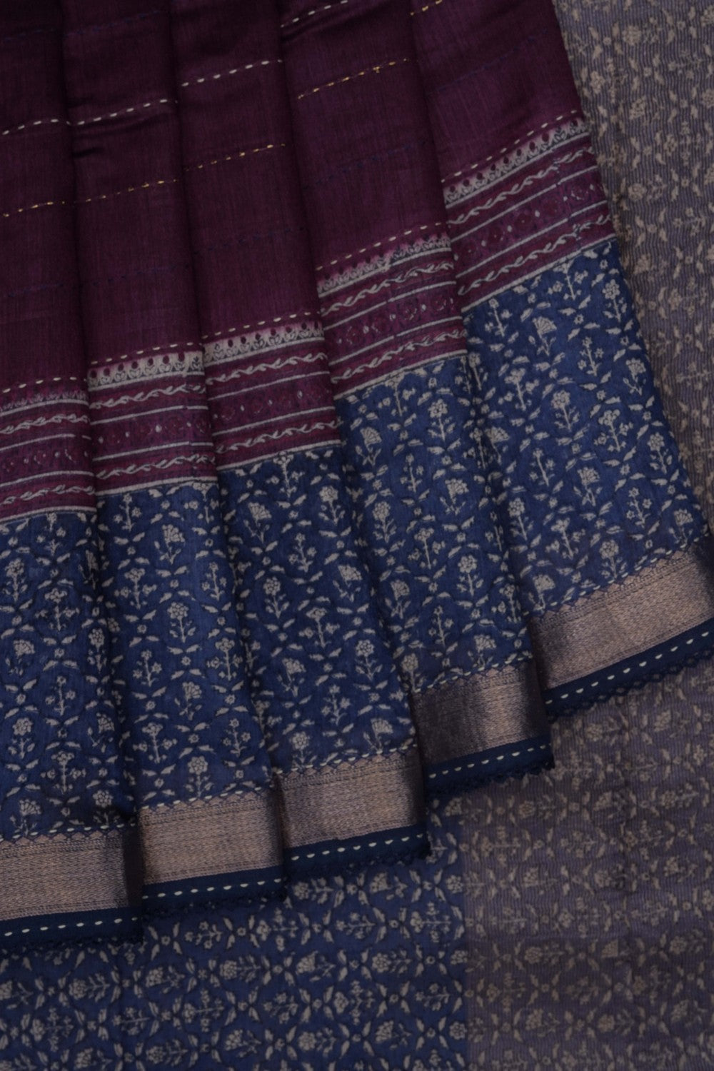 Image of Tussar Silk Kantha Stitch Saree
