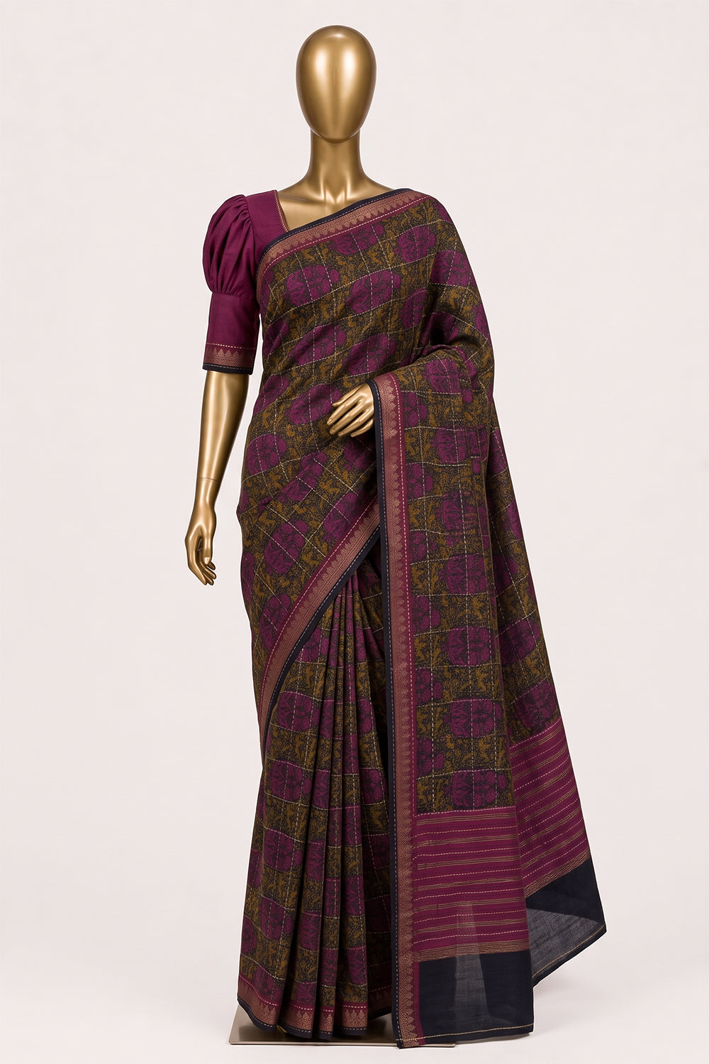 Image of Tussar Silk Kantha Stitch Saree