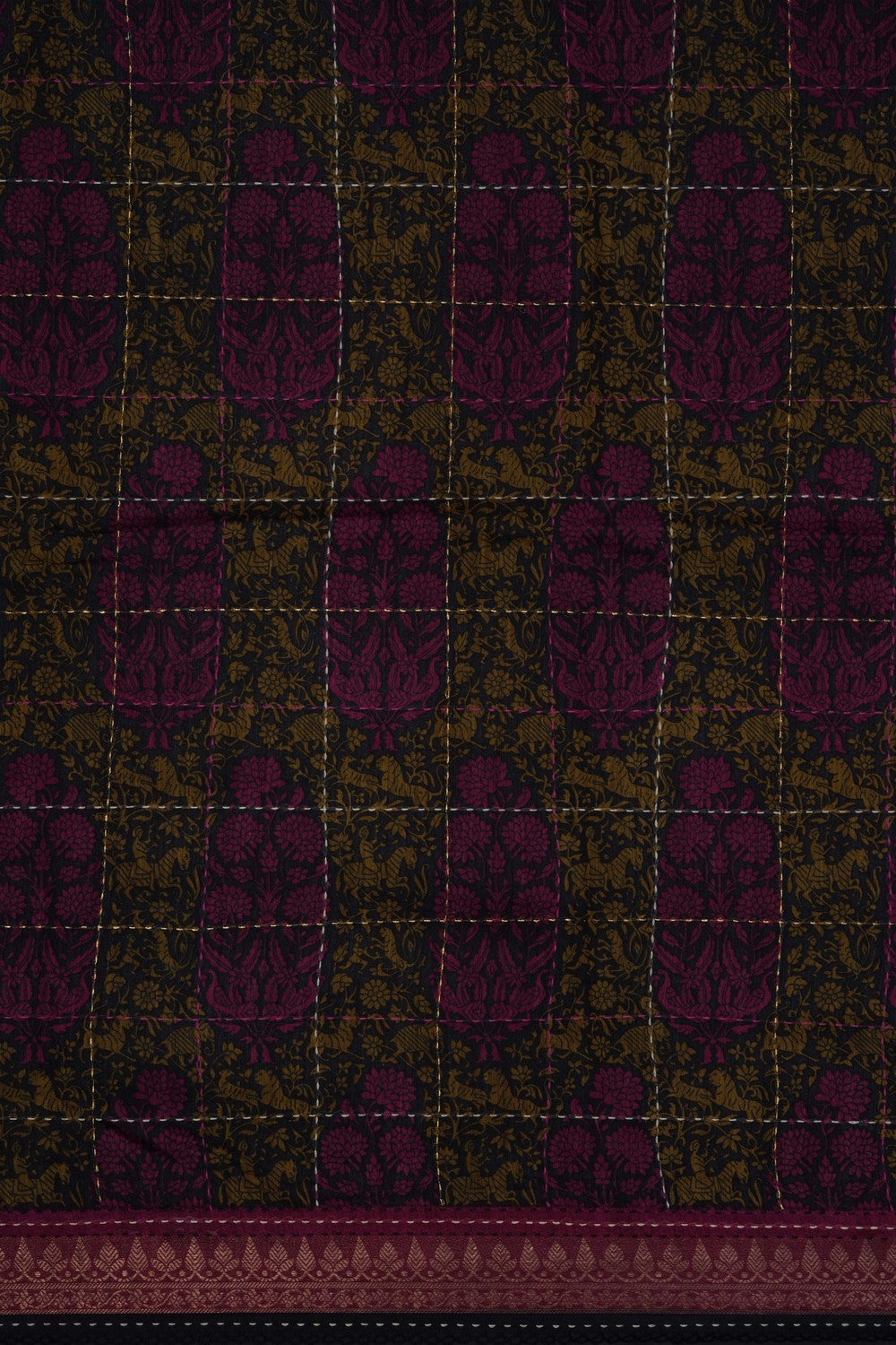 Image of Tussar Silk Kantha Stitch Saree