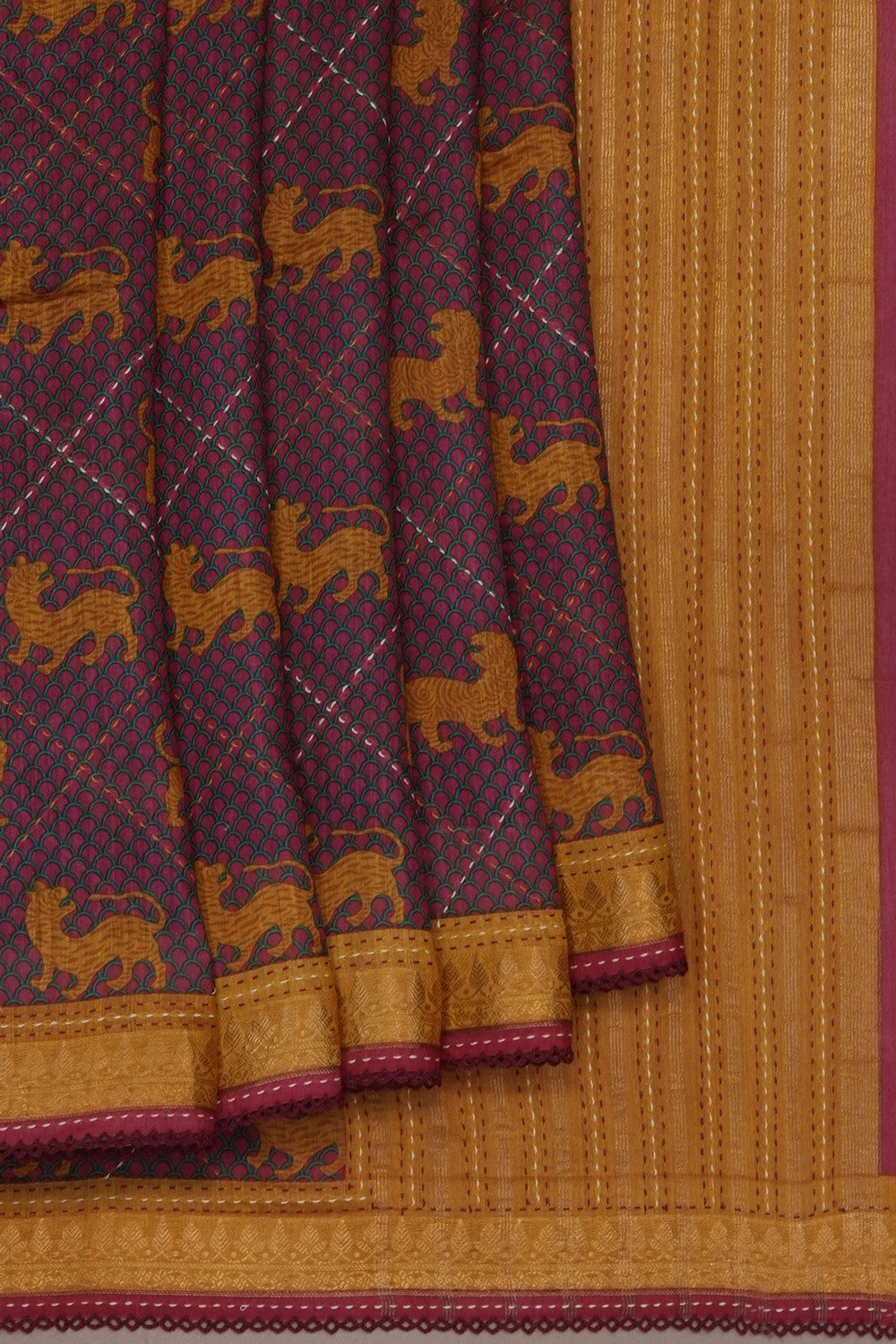 Image of tussar-silk-kantha-stitch-saree-p-18940689
