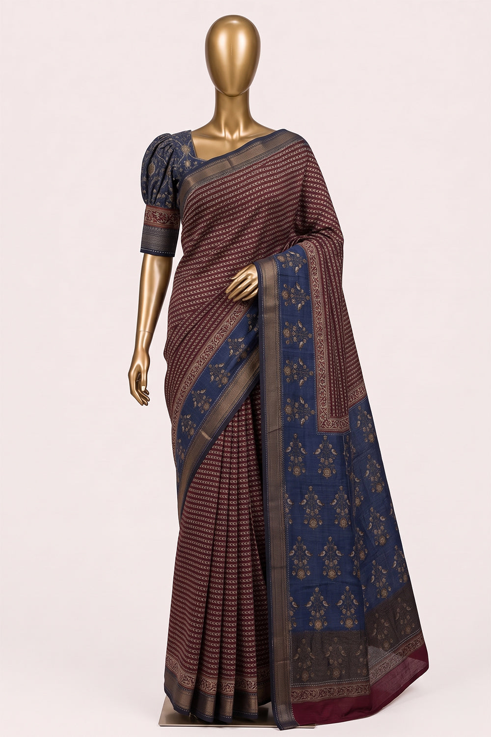 Image of Tussar Silk Kantha Stitch Saree
