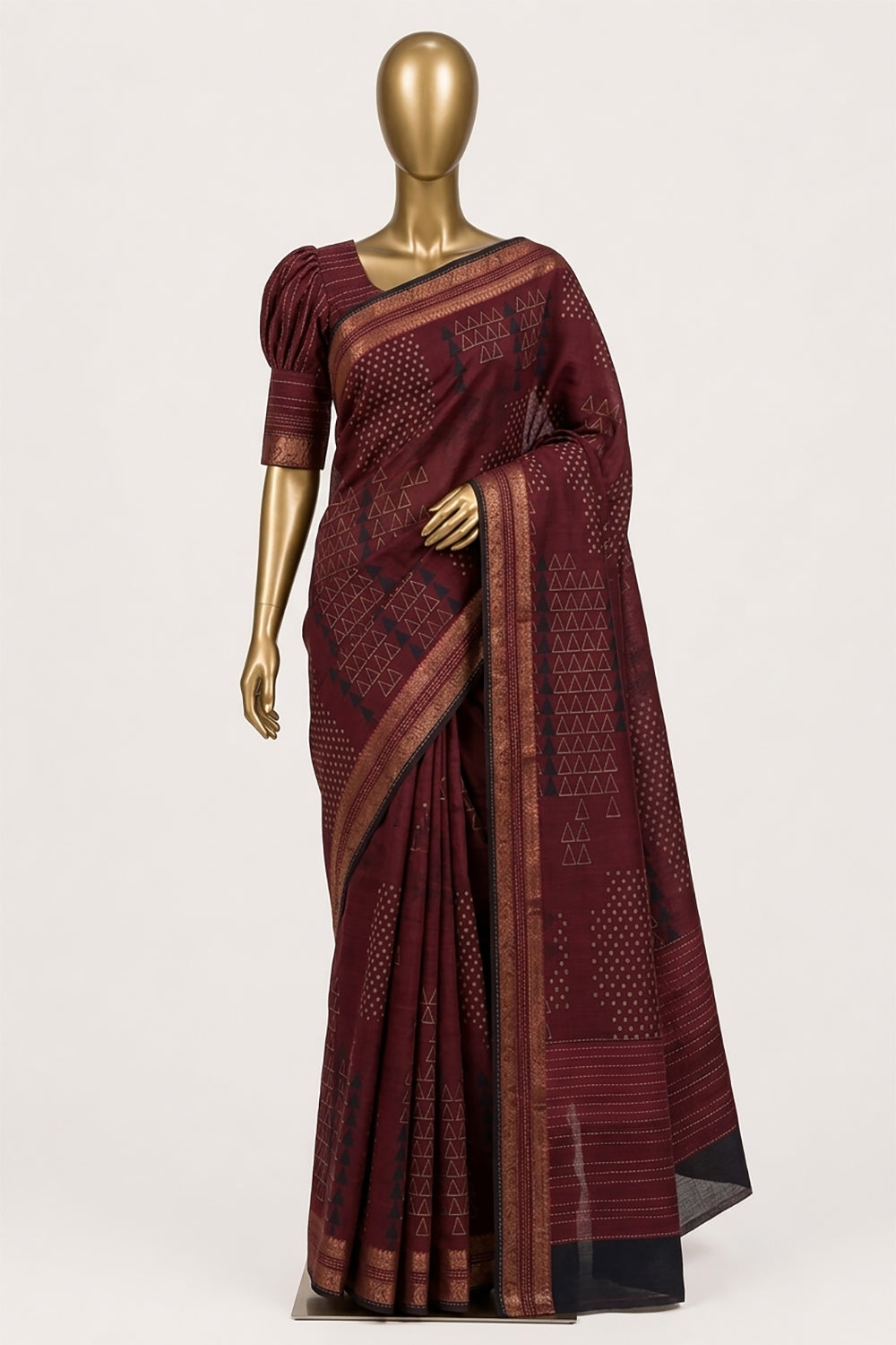 Image of Tussar Silk Kantha Stitch Saree