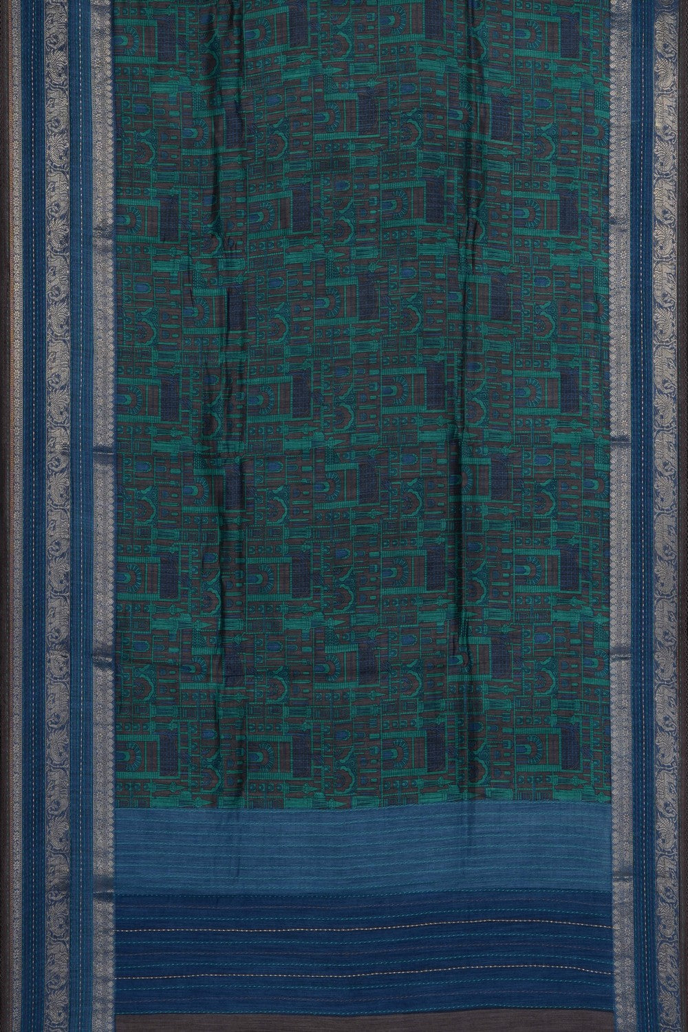 Image of Blue Tussar Silk Kantha Stitch Saree