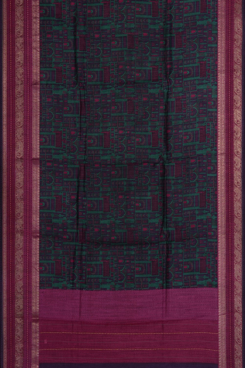 Image of Green Tussar Silk Kantha Stitch Saree