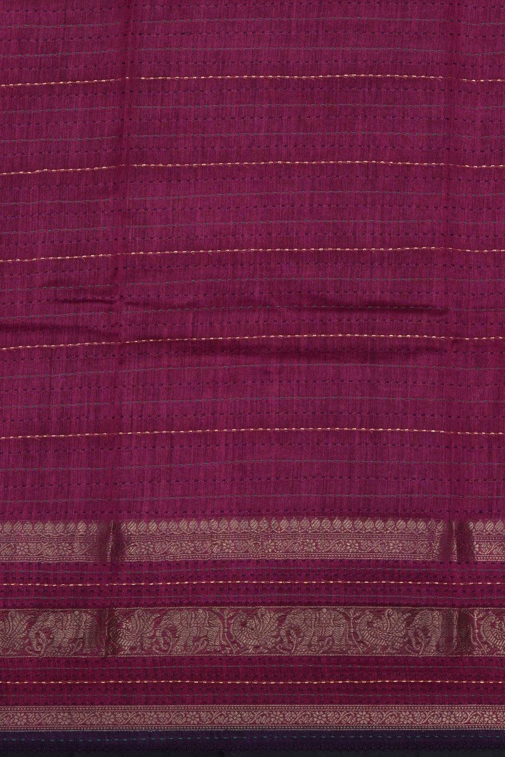Image of Green Tussar Silk Kantha Stitch Saree