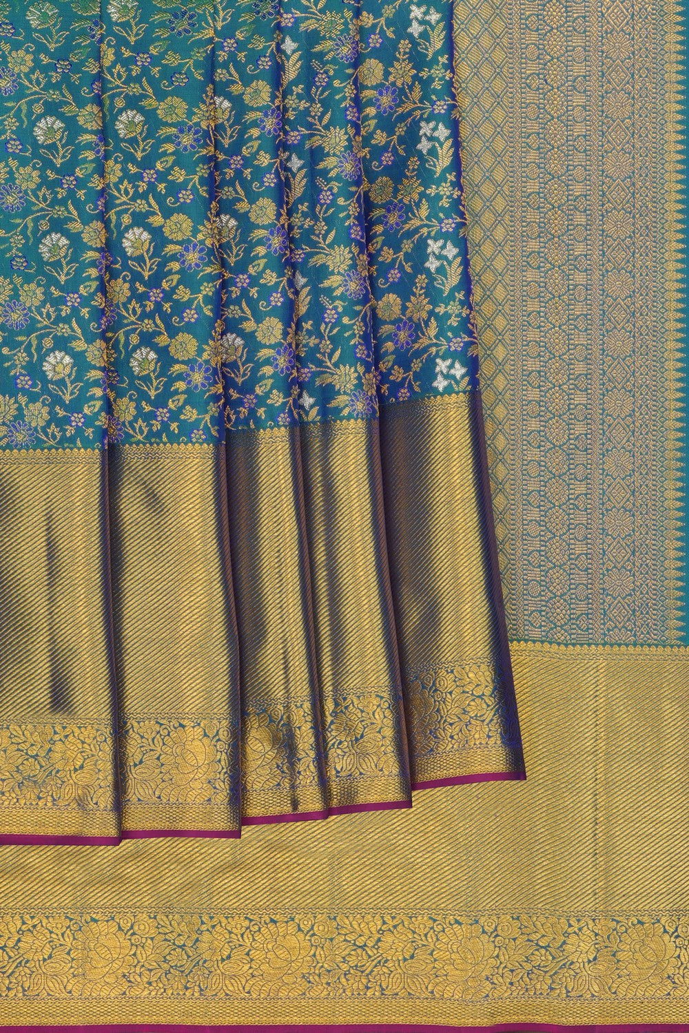 Image of Teal-Blue Kanchipattu Brocade Saree