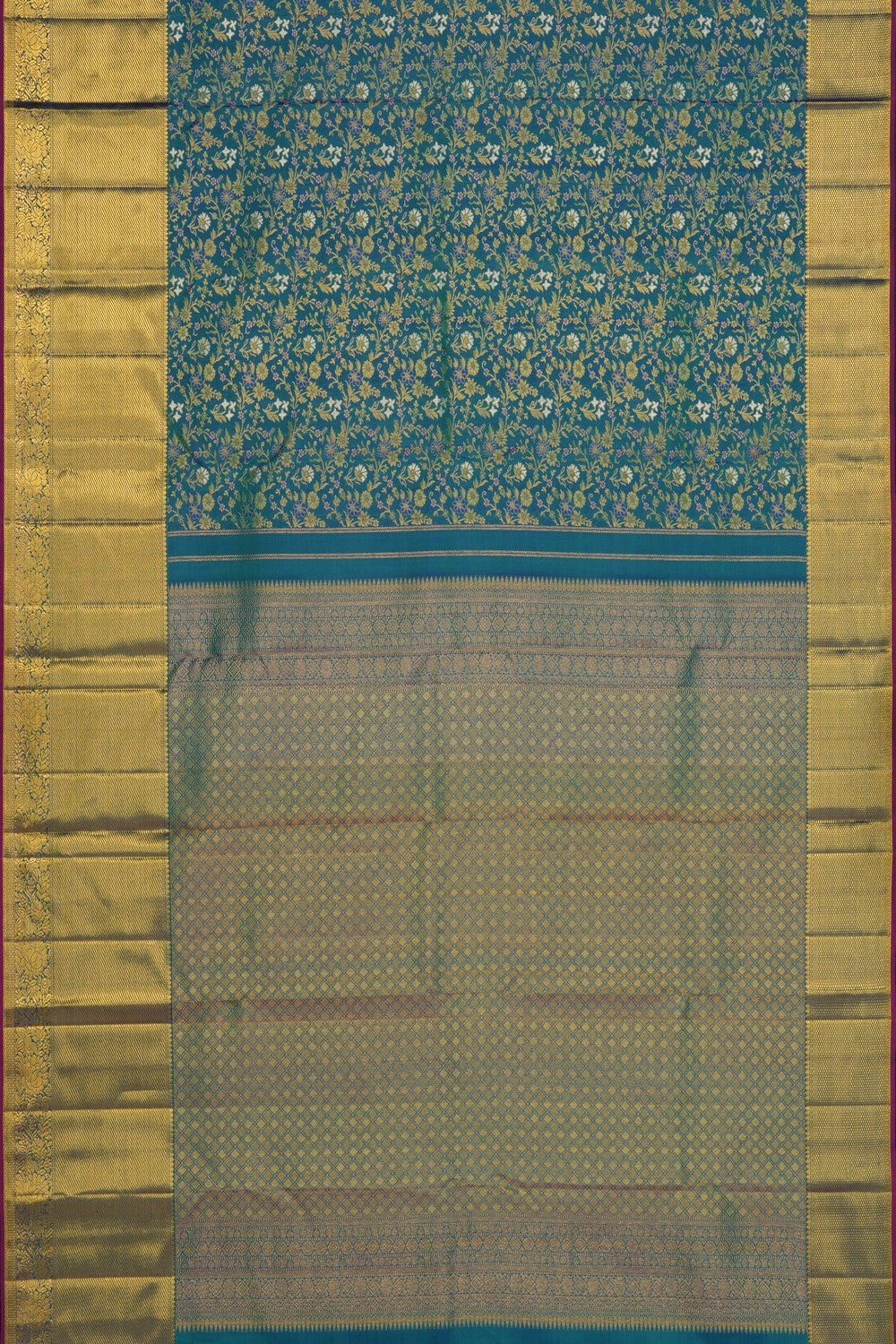 Image of Teal-Blue Kanchipattu Brocade Saree