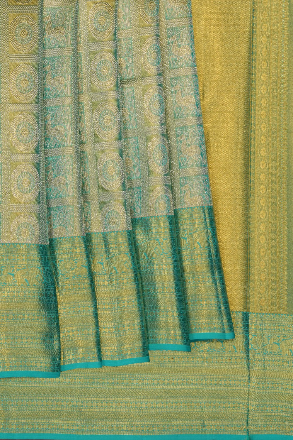 Image of Turquoise Green Kanchipattu Brocade Saree
