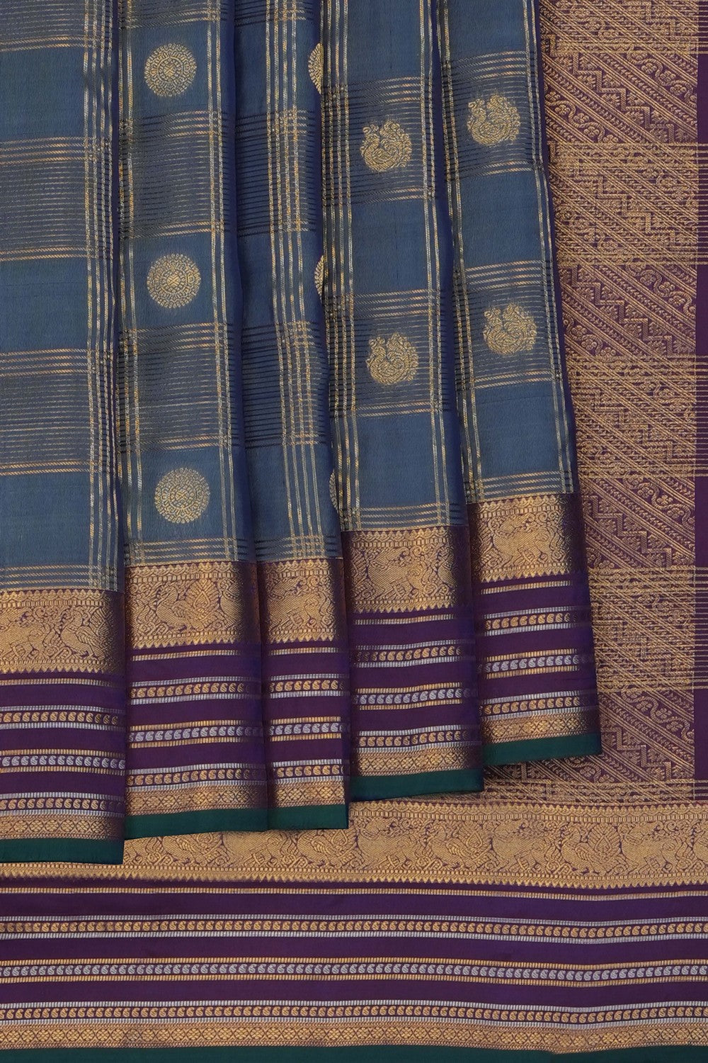 Image of Grey South Silk Kattam Saree