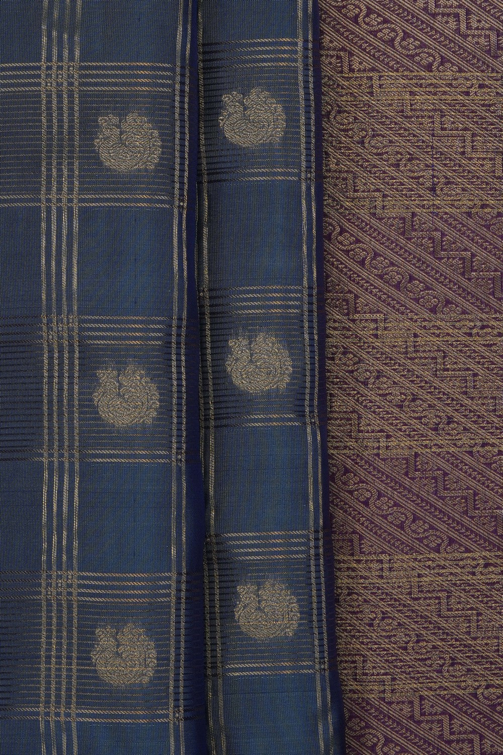 Image of Grey South Silk Kattam Saree