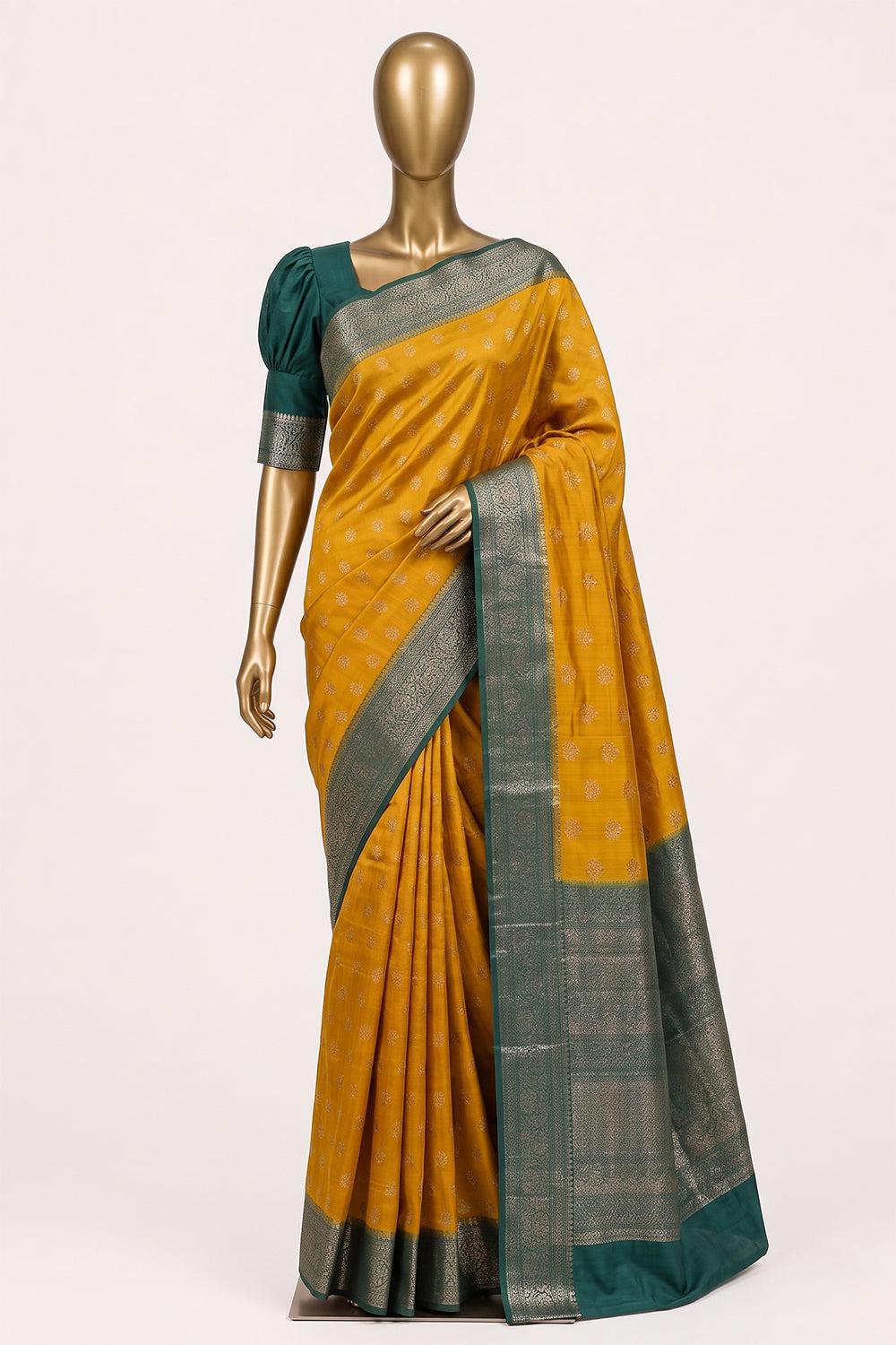 Image of Mustard Banarasi Chiniya Silk Saree