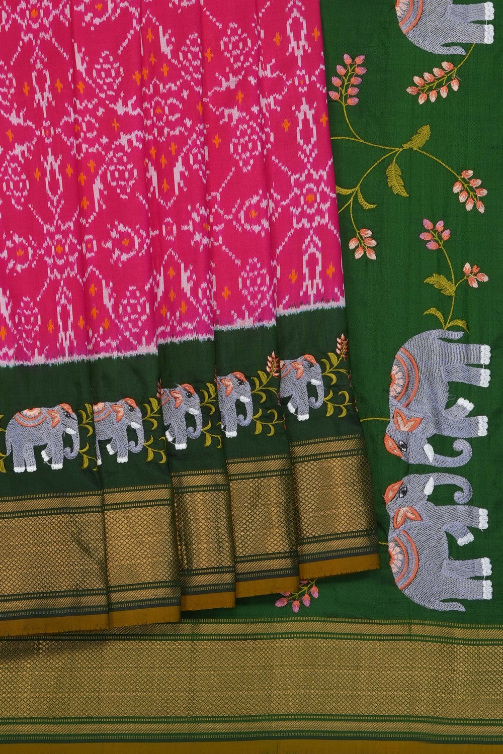 Image of Pink Pochampally Silk Embroidered Saree