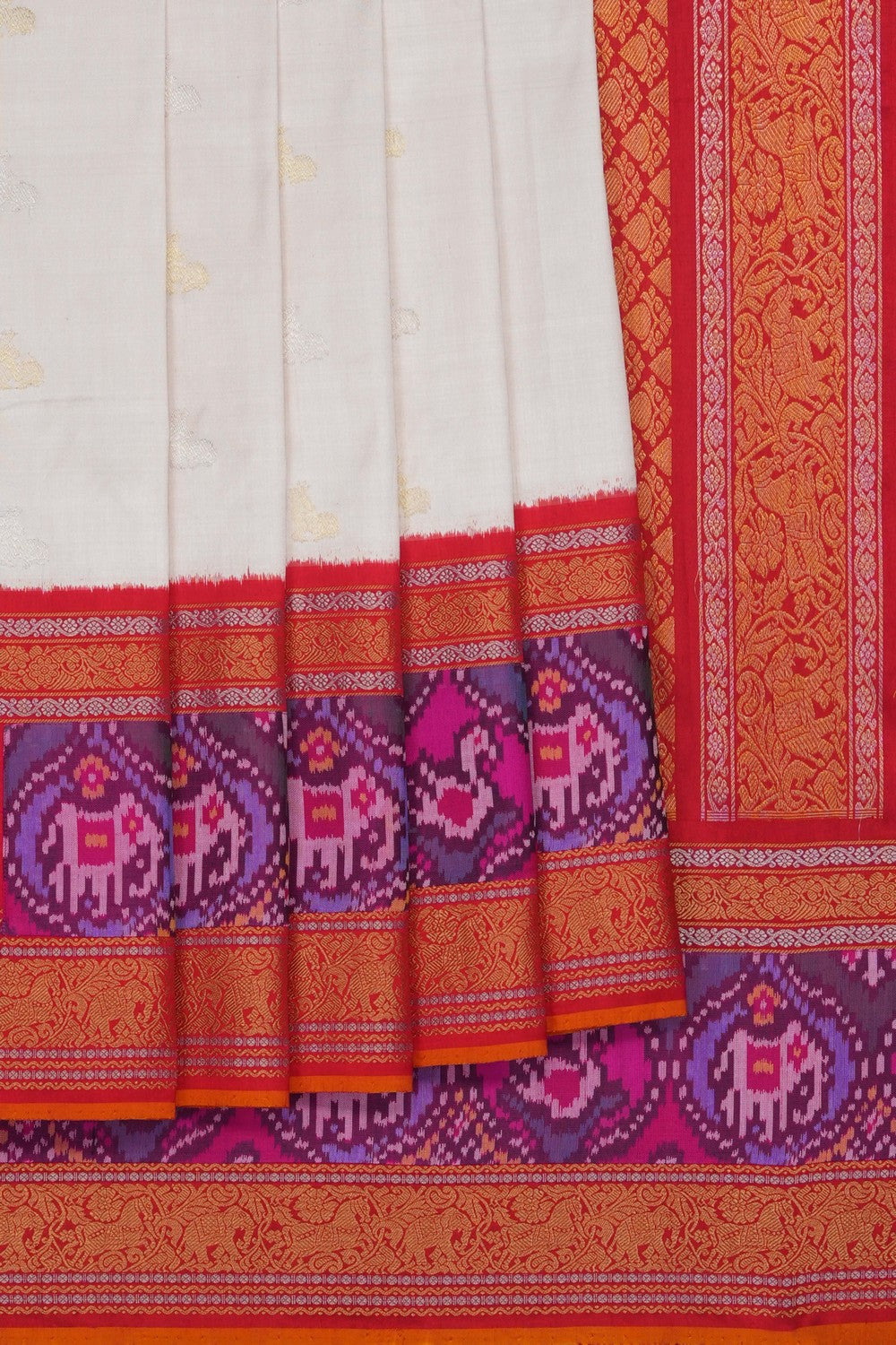 Image of Ivory Off-White Pochampally Silk Saree