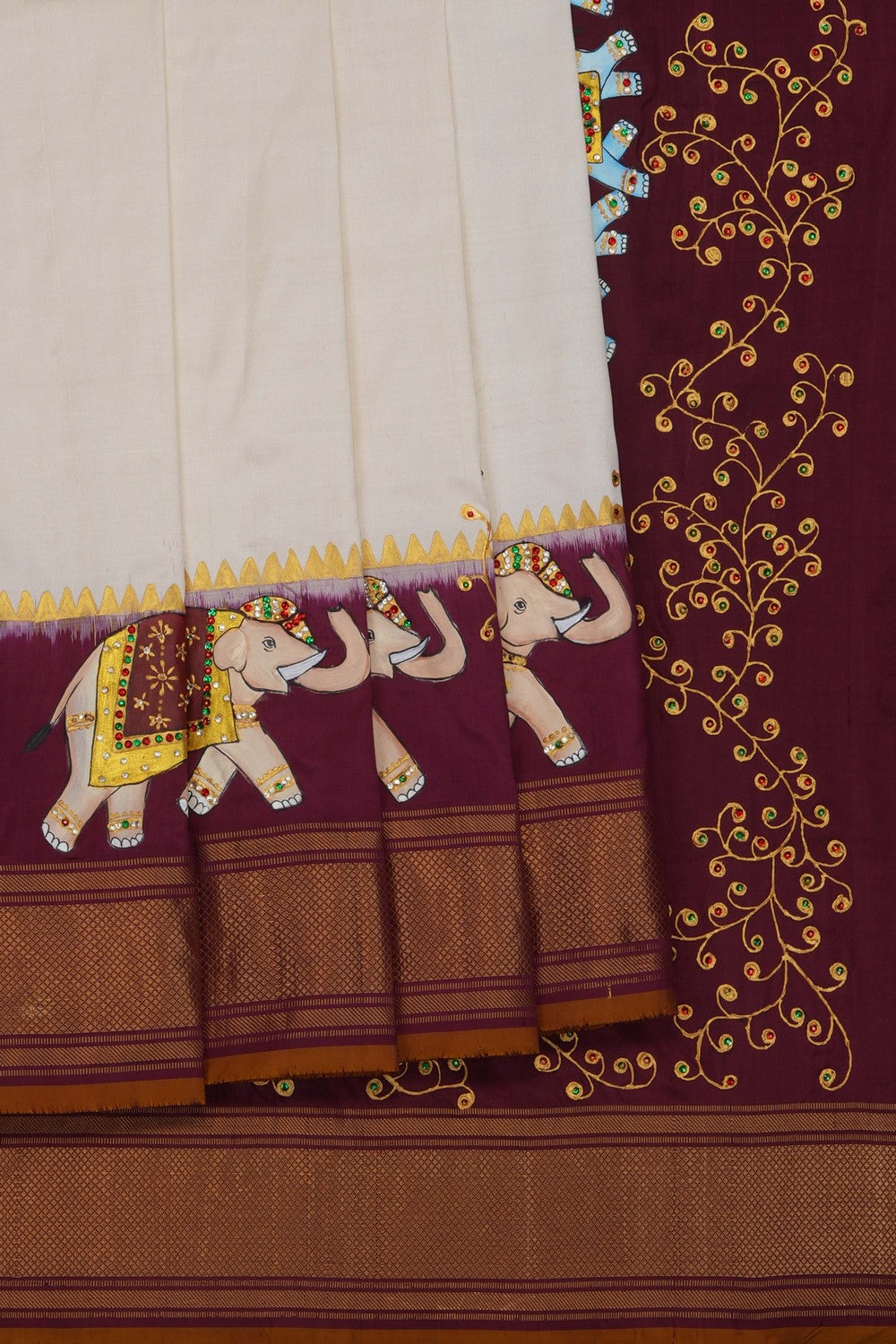 Image of A Fusion Tanjore Pochampally Saree