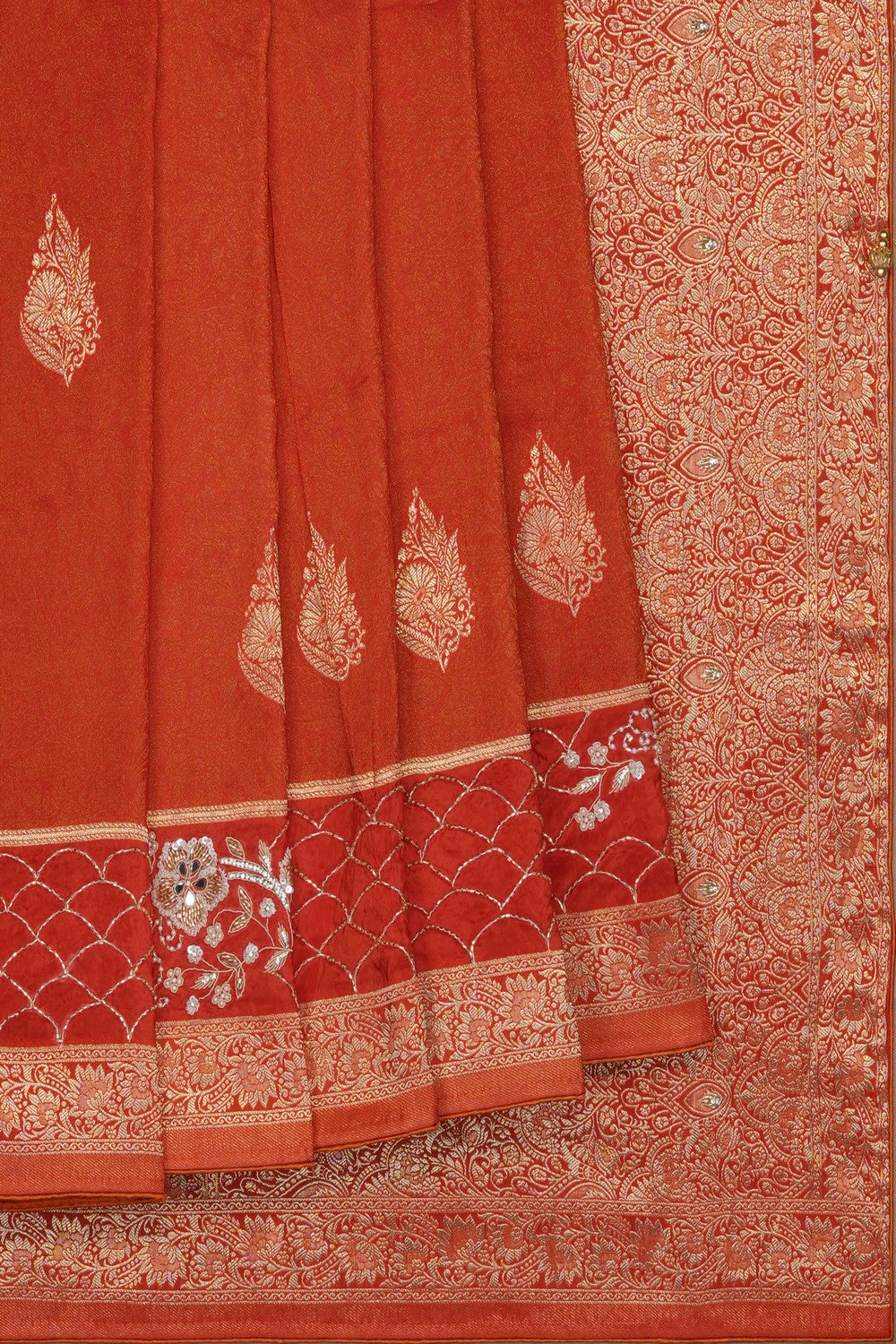 Image of Orange Silk Embroidery Saree