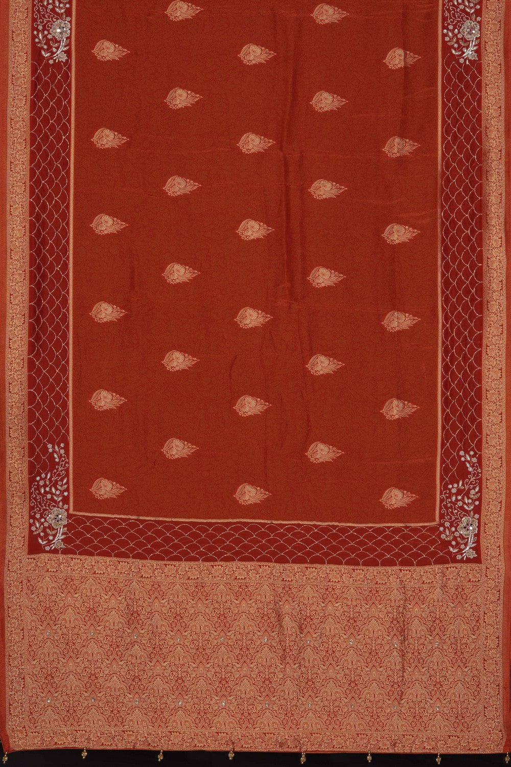 Image of Orange Silk Embroidery Saree