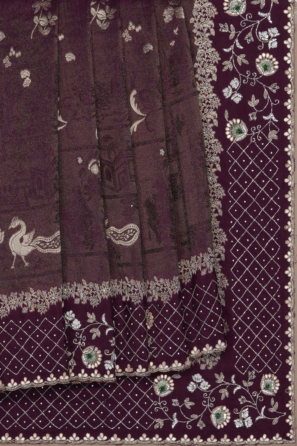Image of Violet Silk Embroidery Saree