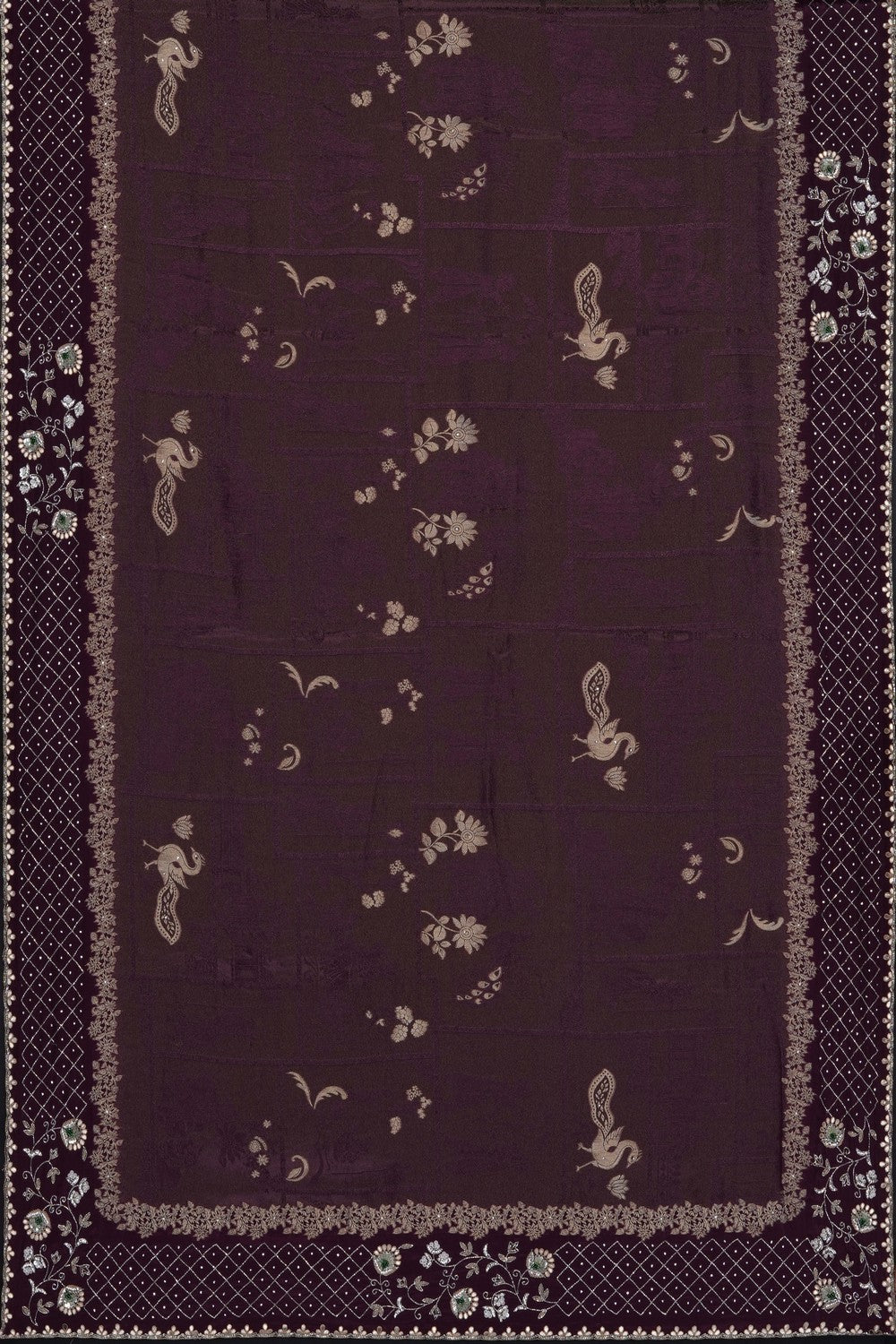 Image of Violet Silk Embroidery Saree