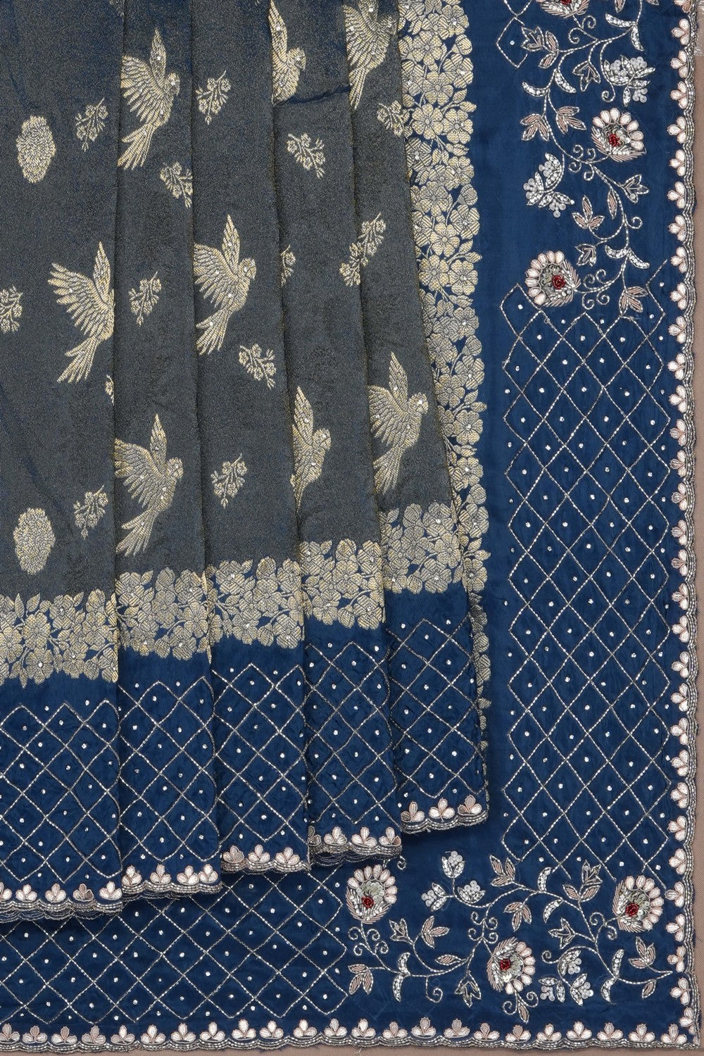 Image of Blue Silk Embroidery Saree