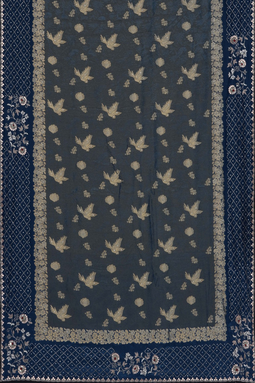 Image of Blue Silk Embroidery Saree