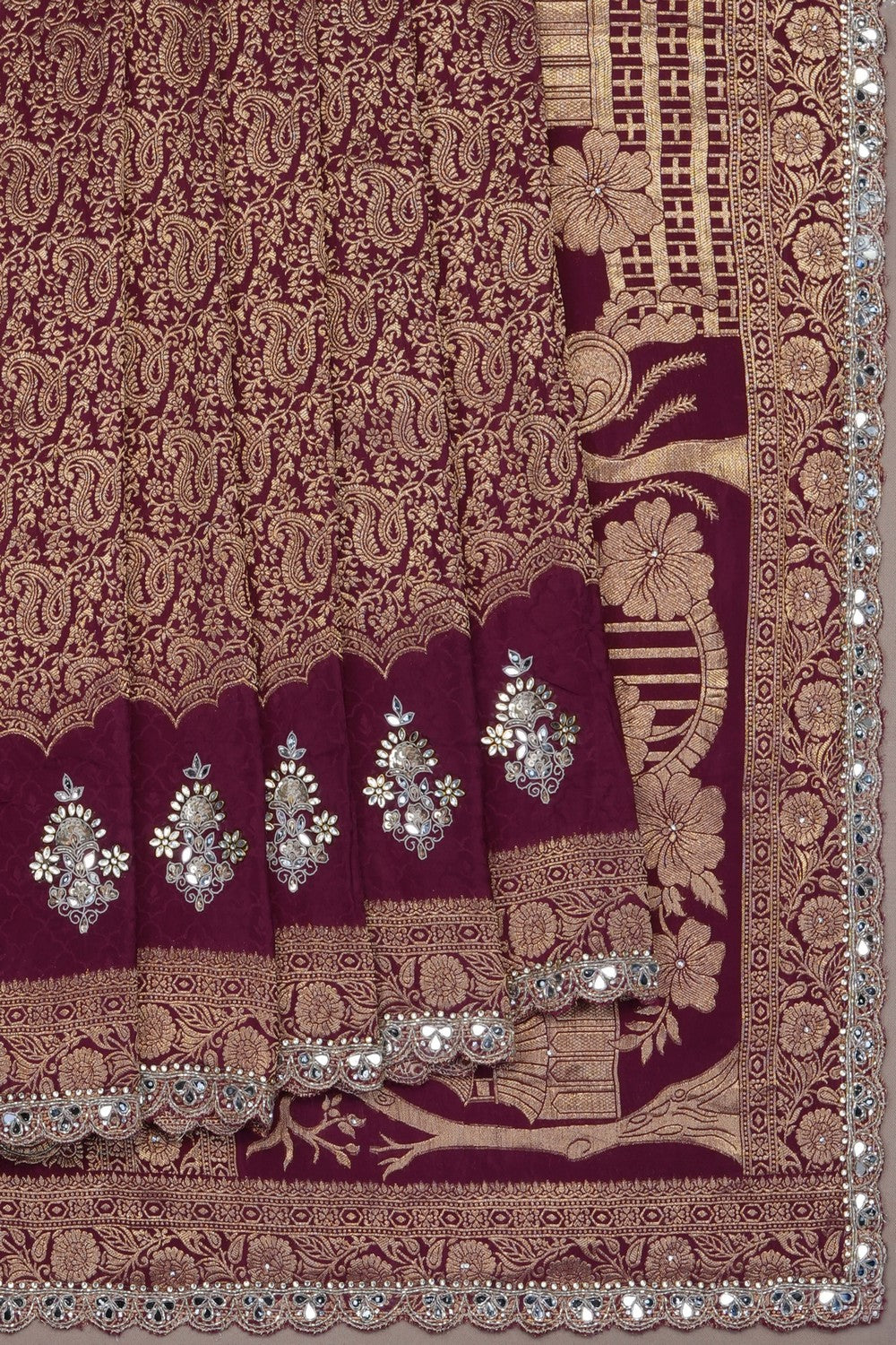 Image of Wine-Pink Silk Embroidery Saree