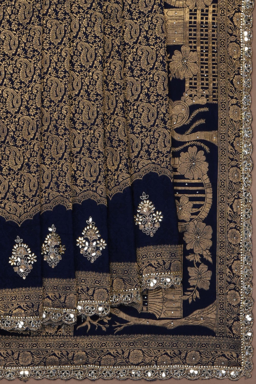 Image of Navy Blue Silk Embroidery Saree
