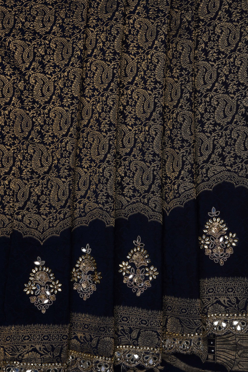 Image of Navy Blue Silk Embroidery Saree