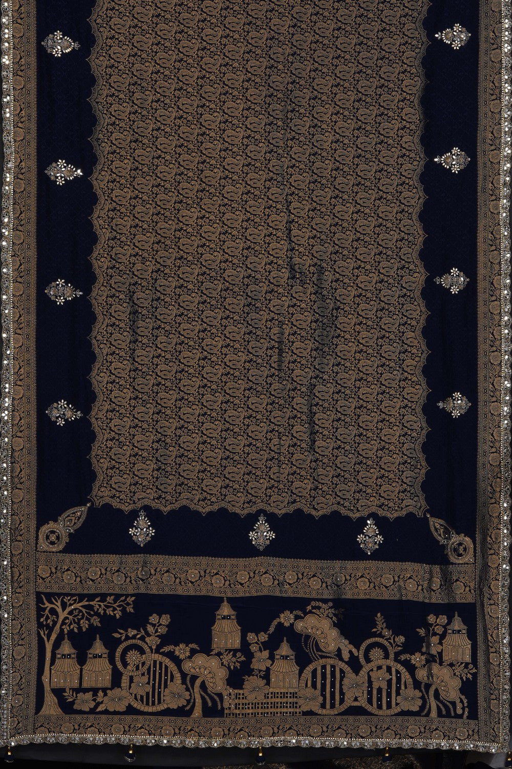Image of Navy Blue Silk Embroidery Saree
