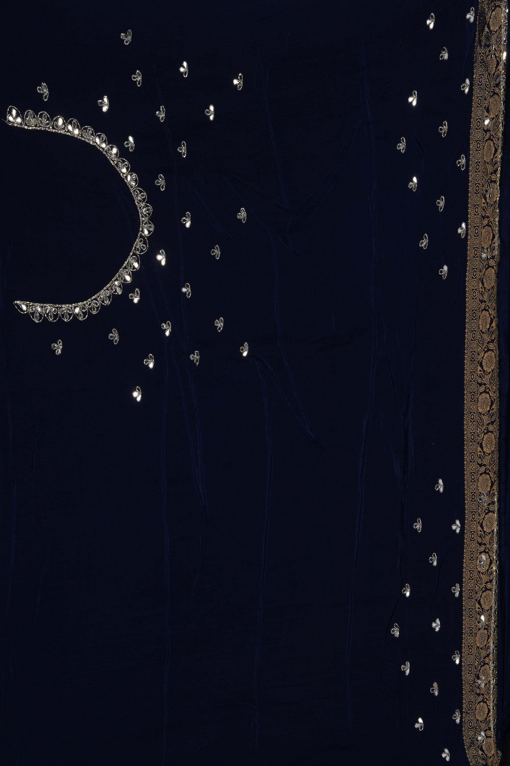 Image of Navy Blue Silk Embroidery Saree