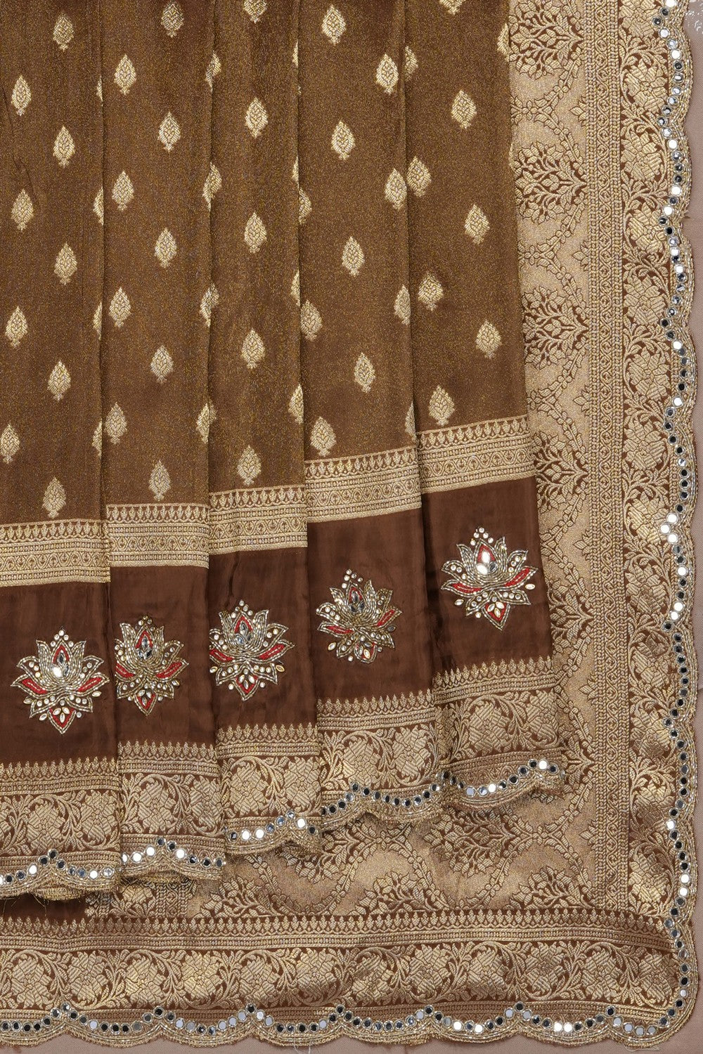 Image of Brown Silk Embroidery Saree